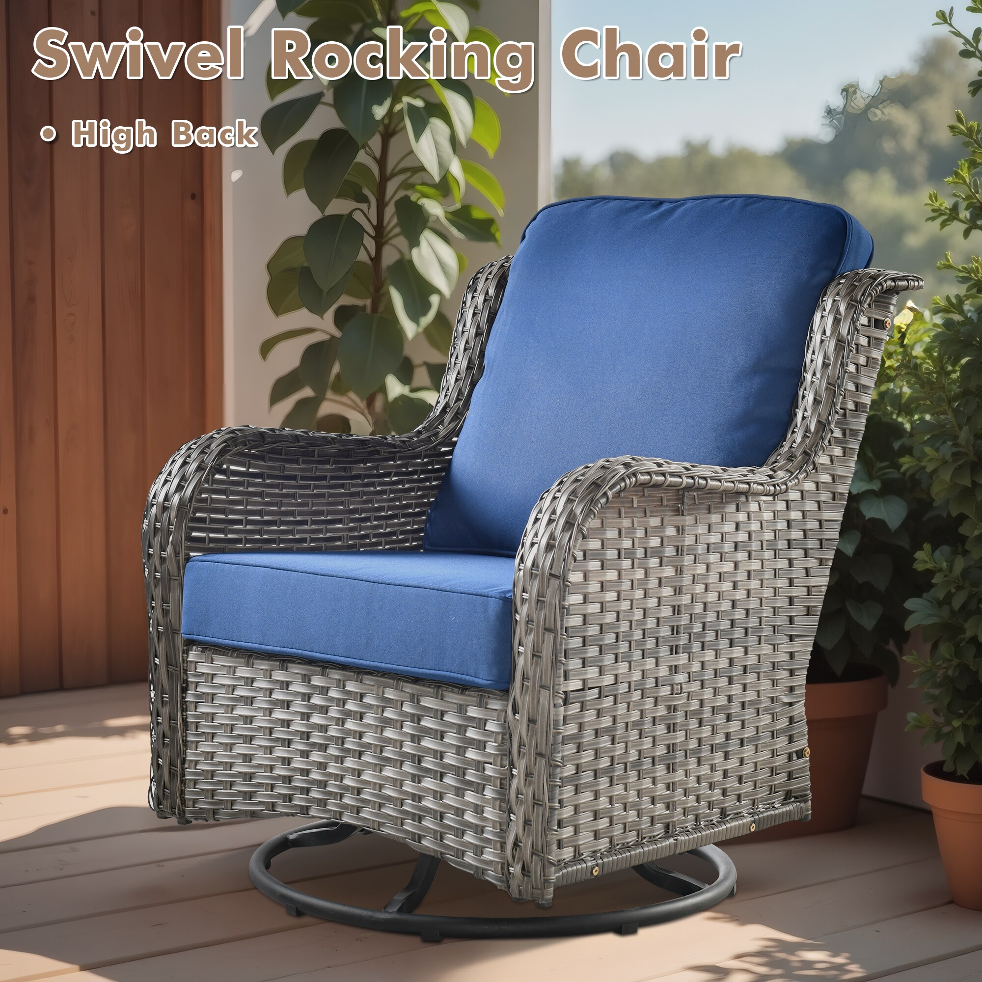 SUN RIZE☆彡 XIZZI Sunrise Rattan Outdoor Sectional with Navy Cushions and