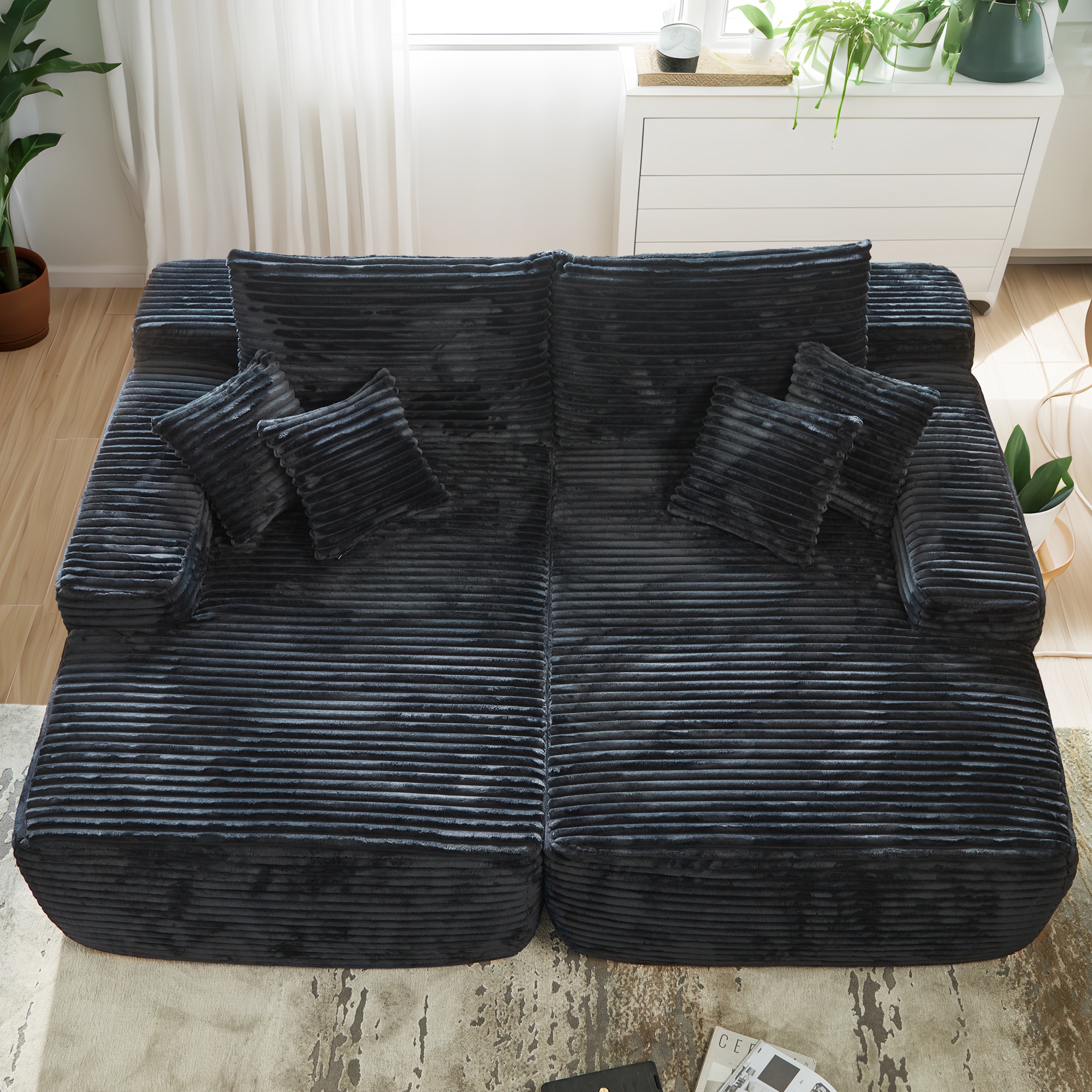 weaxty DCDSA2430 81.1-in Modern Black Plush Sectional
