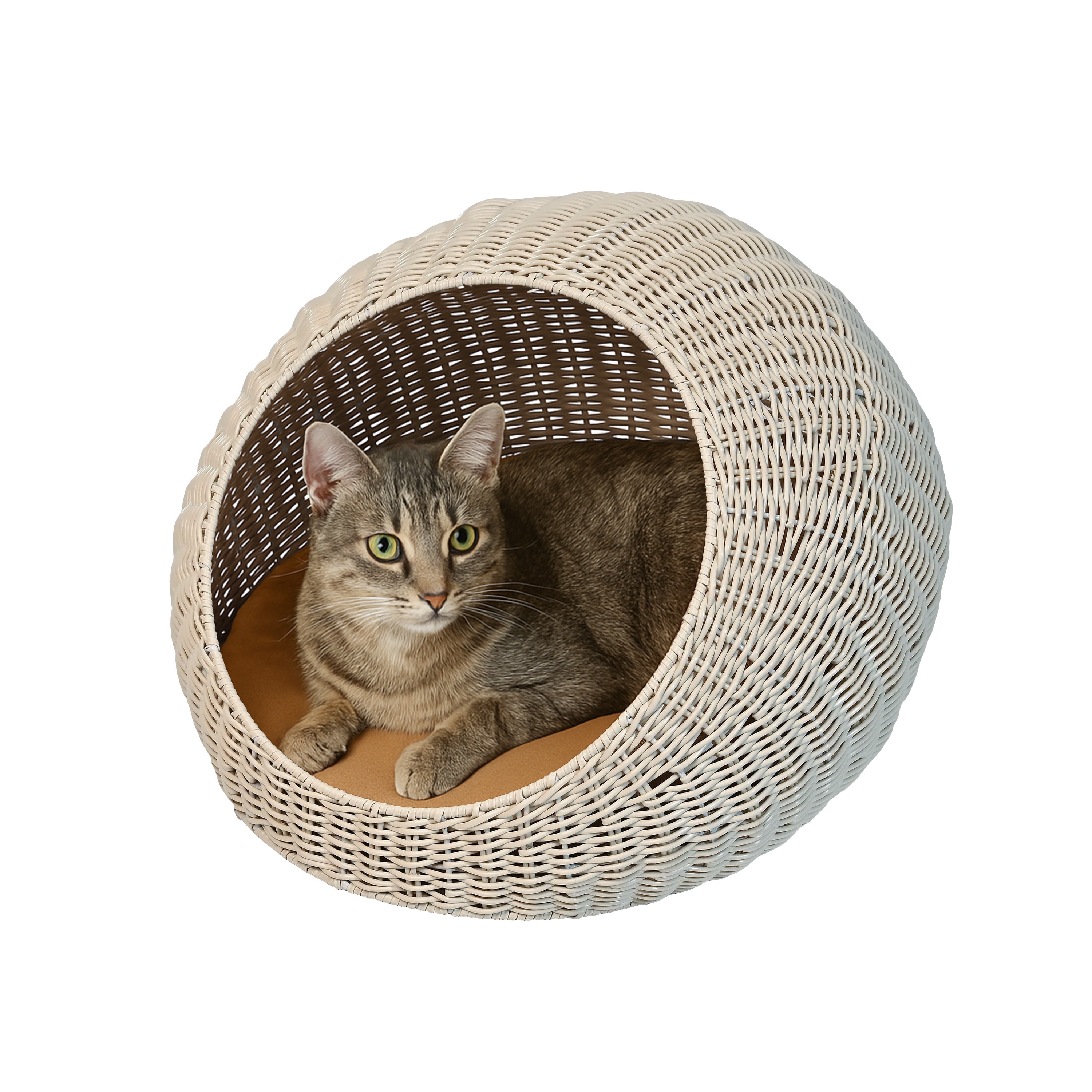 The Licker Store Fiora 19.5 in. x 18 in. Modern Circular Faux Wicker Pet Bed with Machine-Washable Cushion - White