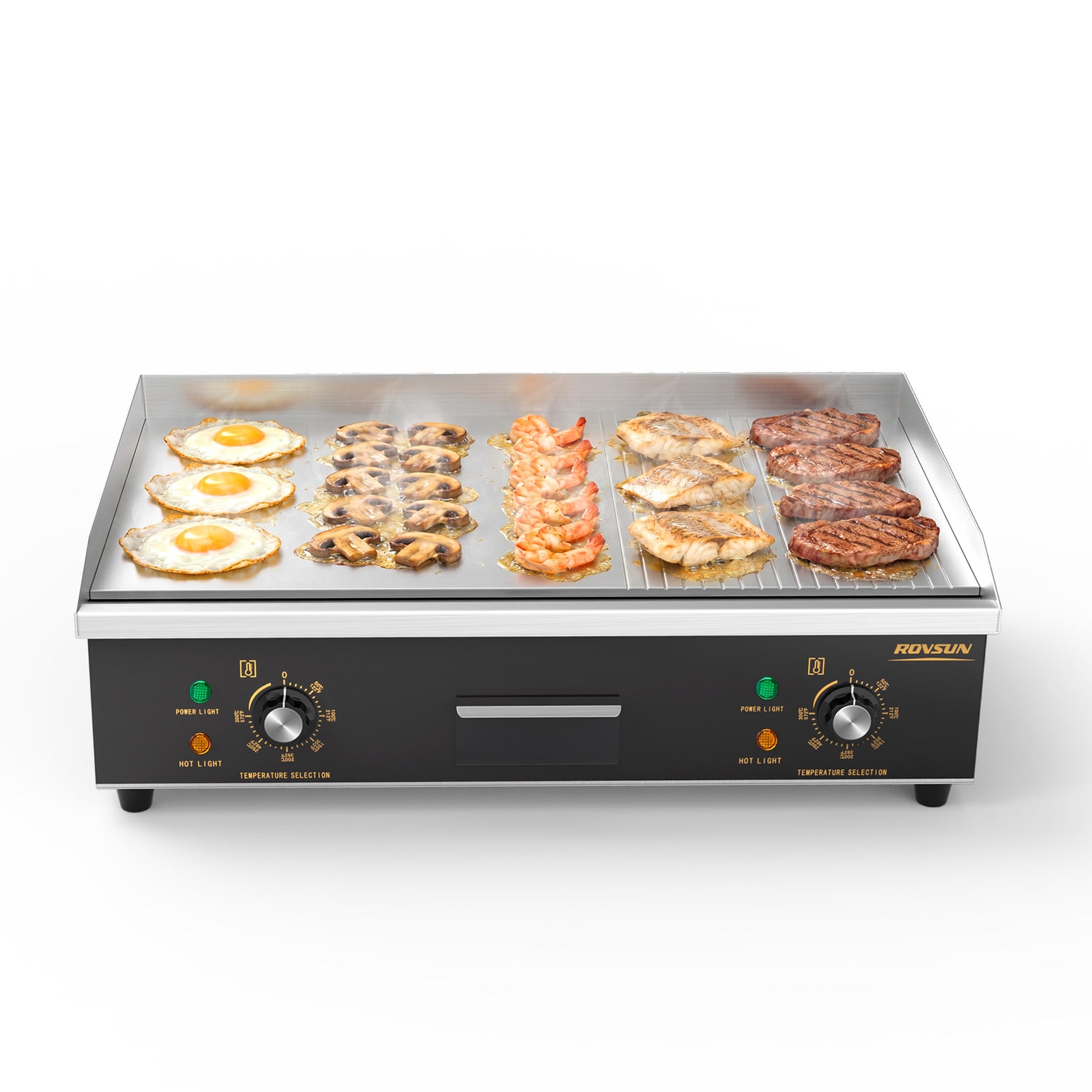ROVSUN - 26-in Electric Griddle Flat Top 3200W with Adjustable Temperature Control 122F-572F for ...