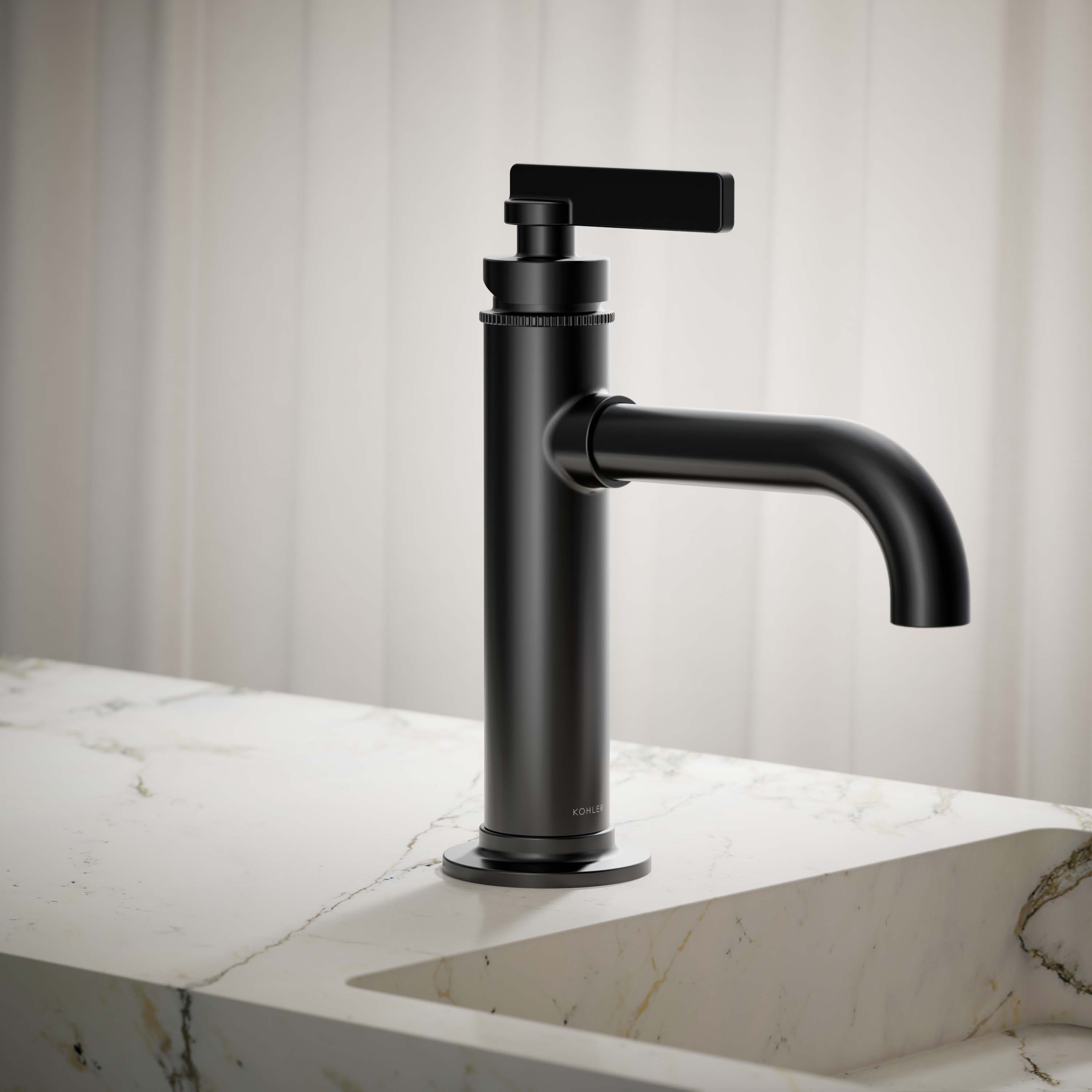 KOHLER 35907-4N-BL Castia by Studio McGee Matte Black Single hole 1-handle Low-arc Residential Handle Bathroom Sink Faucet with Drain with Deck Plate