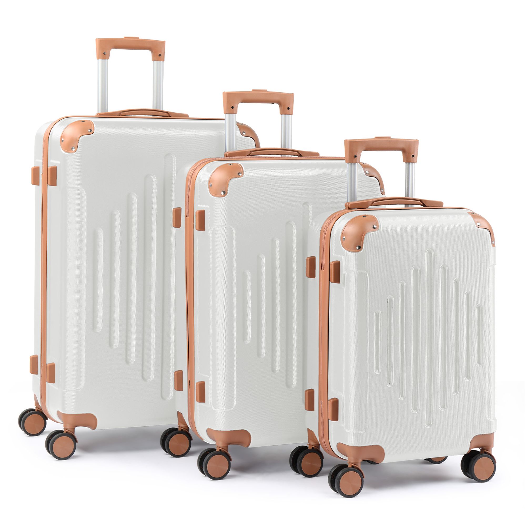 Winado  3 Piece Hardside Luggage Set 20 24 28 Inch with Corner Guards ABS Suitcase with Vertical Stripes Beige