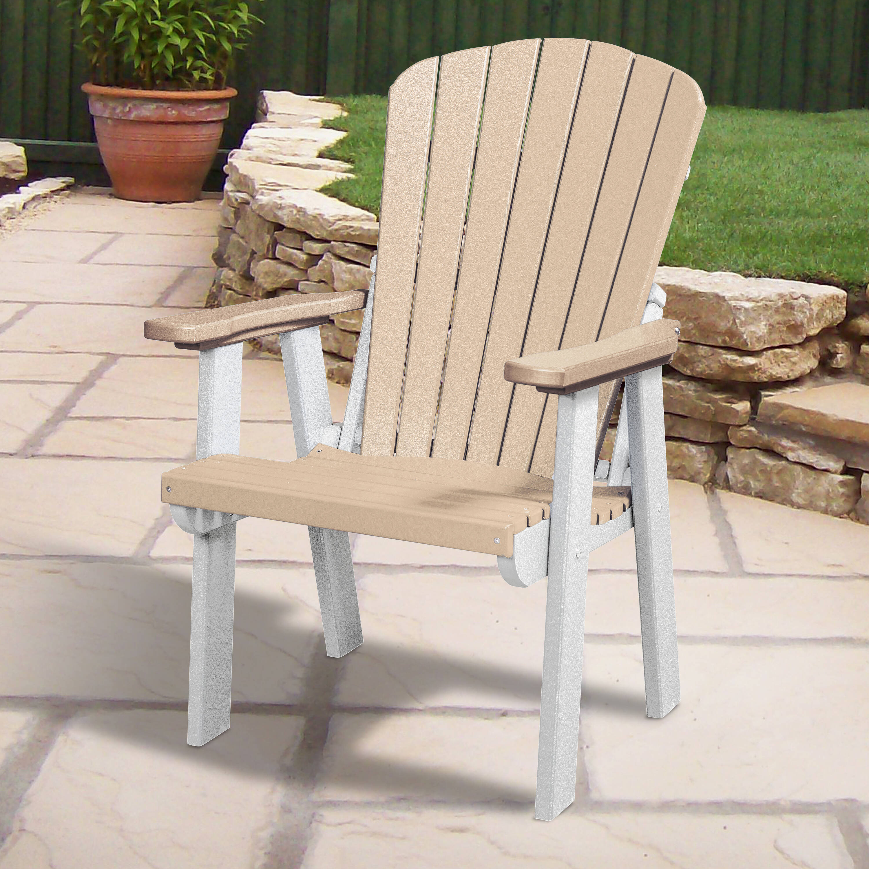 Weatherwood & White Fan Back Adirondack Chair with Stainless Steel Hardware