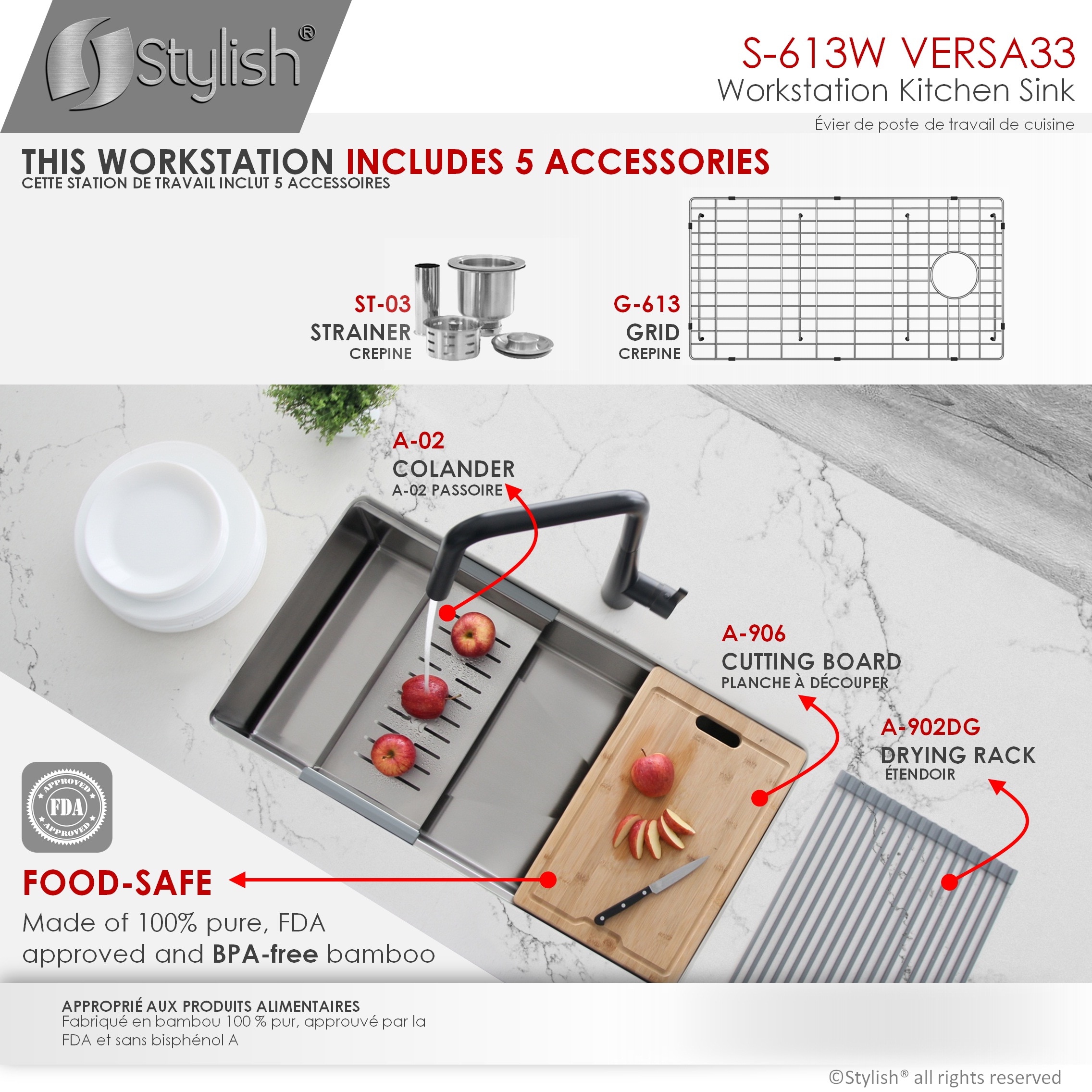 Versa 33'' Stainless Steel Single Bowl Workstation Sink with Accessories
