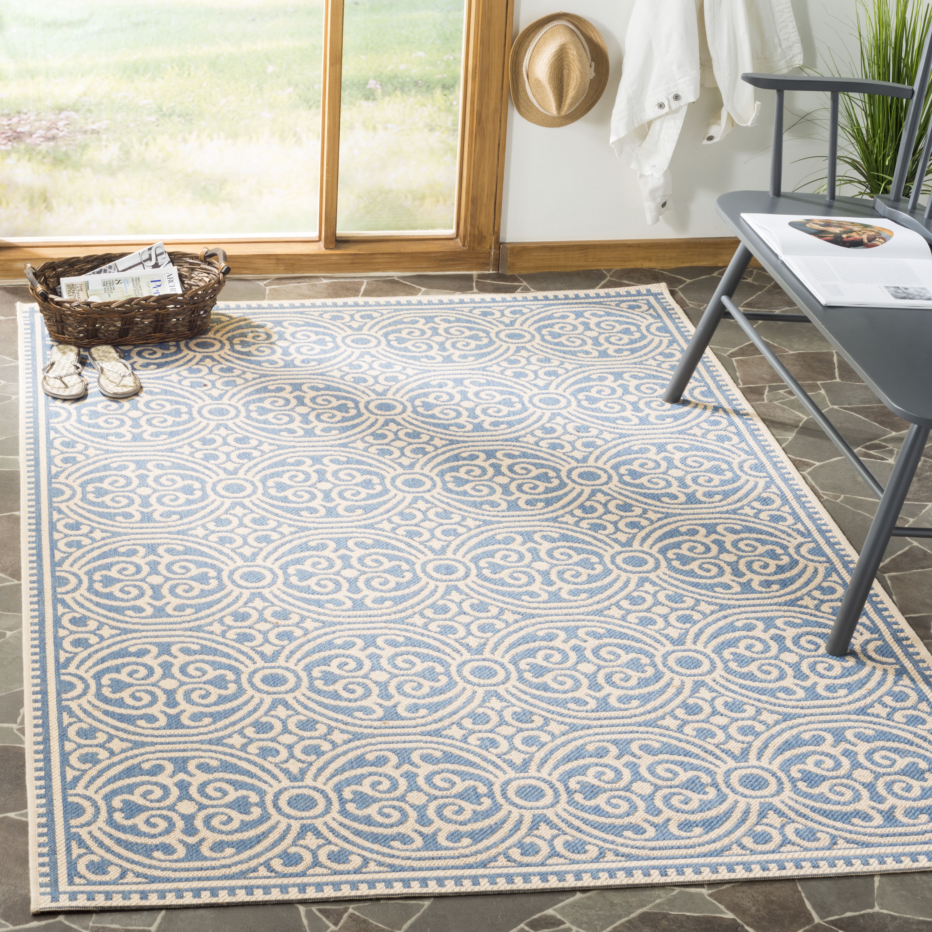 Safavieh LND134N-8 Linden Ilo 8 x 10 (ft) Loomed Polypropylene Cream/Blue Rectangular Indoor Abstract Coastal Area rug