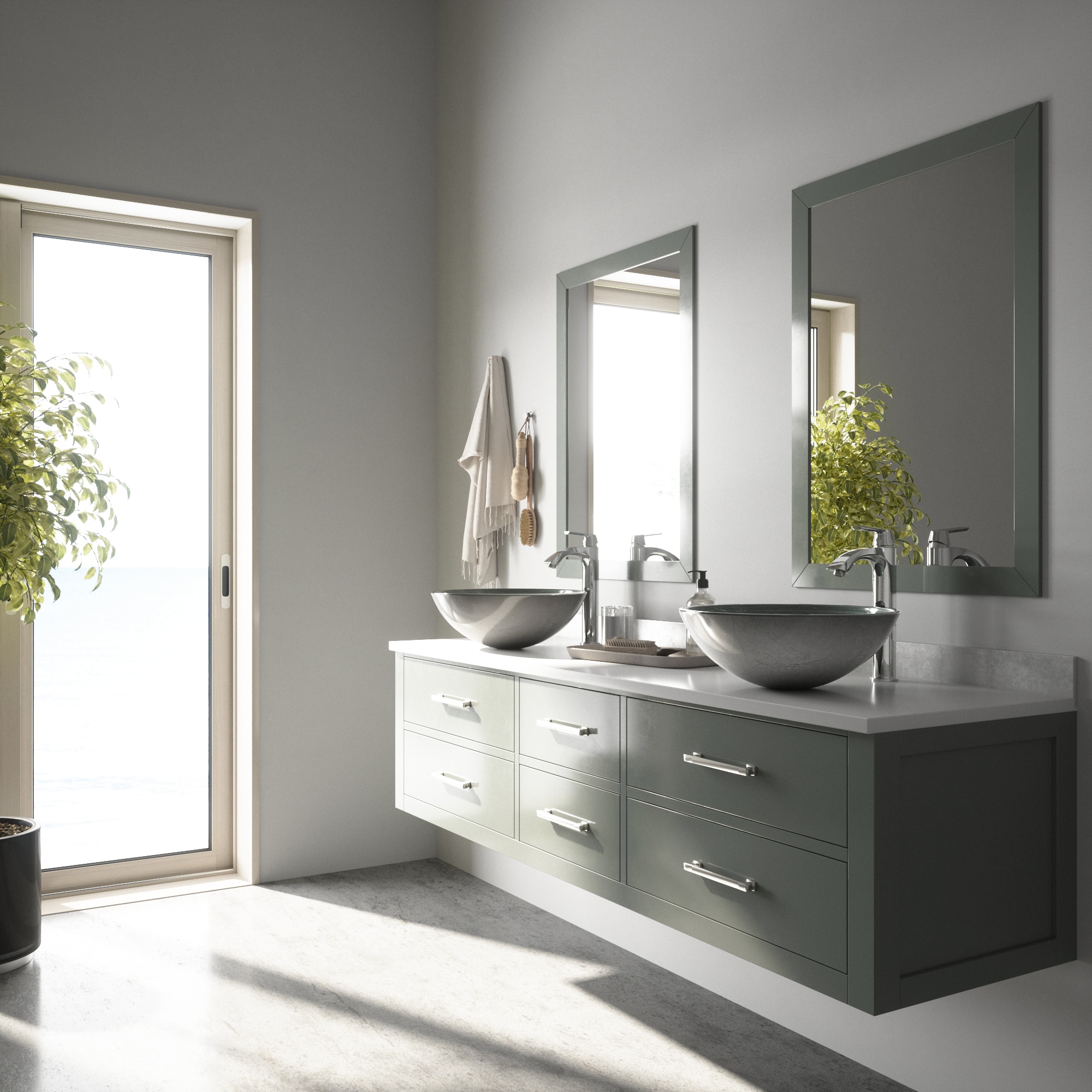 Simply Silver Round Glass Vessel Sink with Chrome Faucet