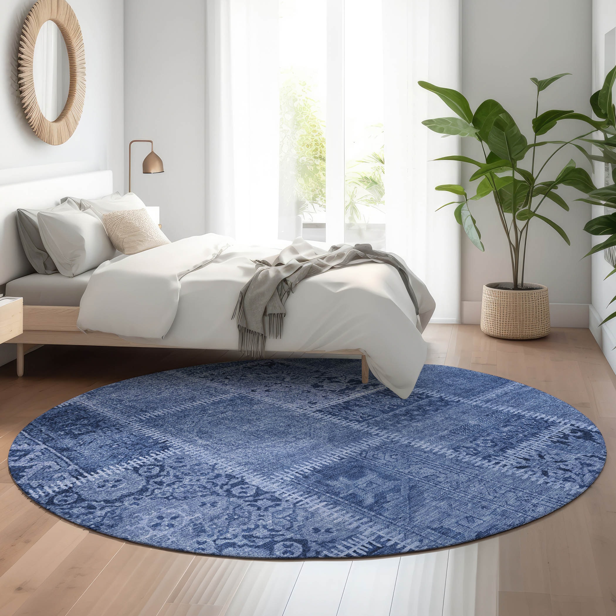 Addison Rugs AMF635NA8RO Mayfield AMF635NA 8 x 8 (ft) Loomed Polyester Navy Round Indoor Geometric Machine washable Area rug