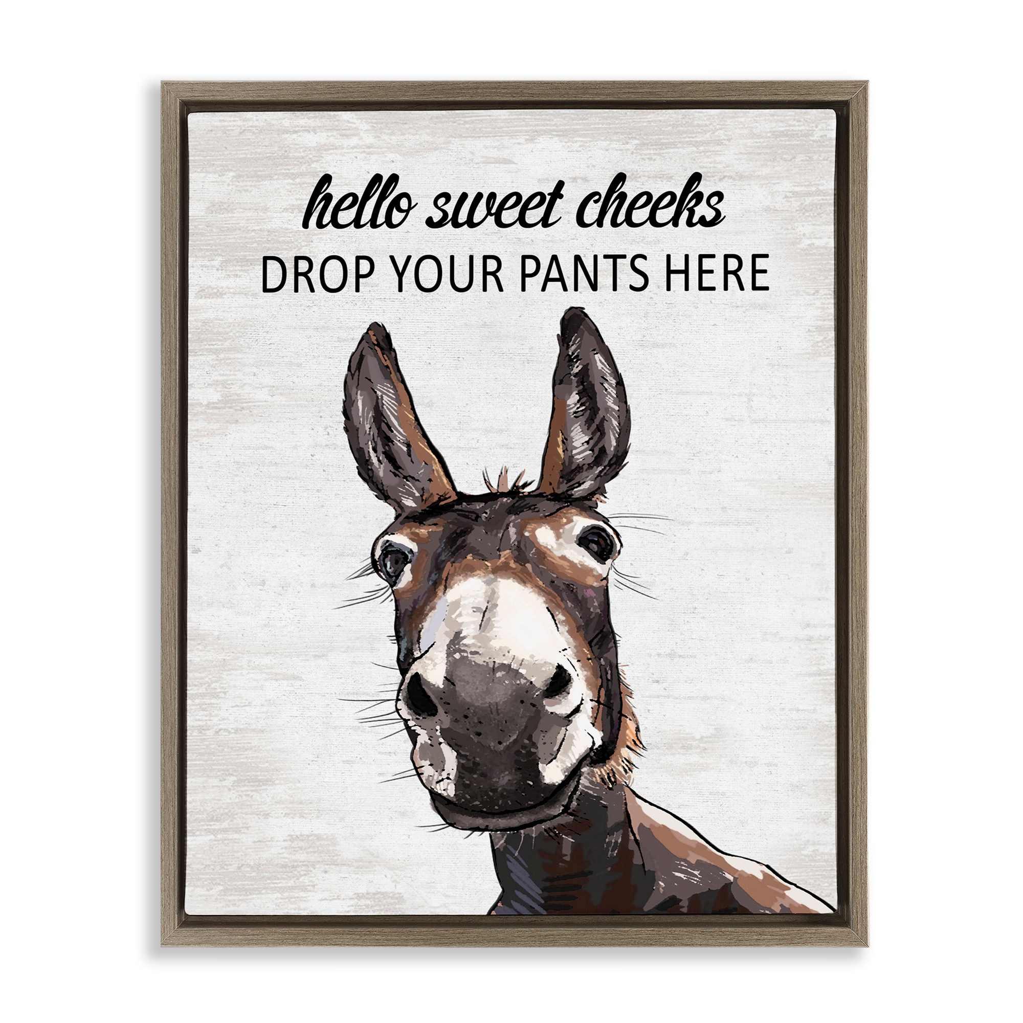 Stupell Industries BS-870-FFE-16X20 Sweet Cheeks Laundry Donkey Brown Framed Floater Canvas Wall Art By Lettered and Lined 17 x 21