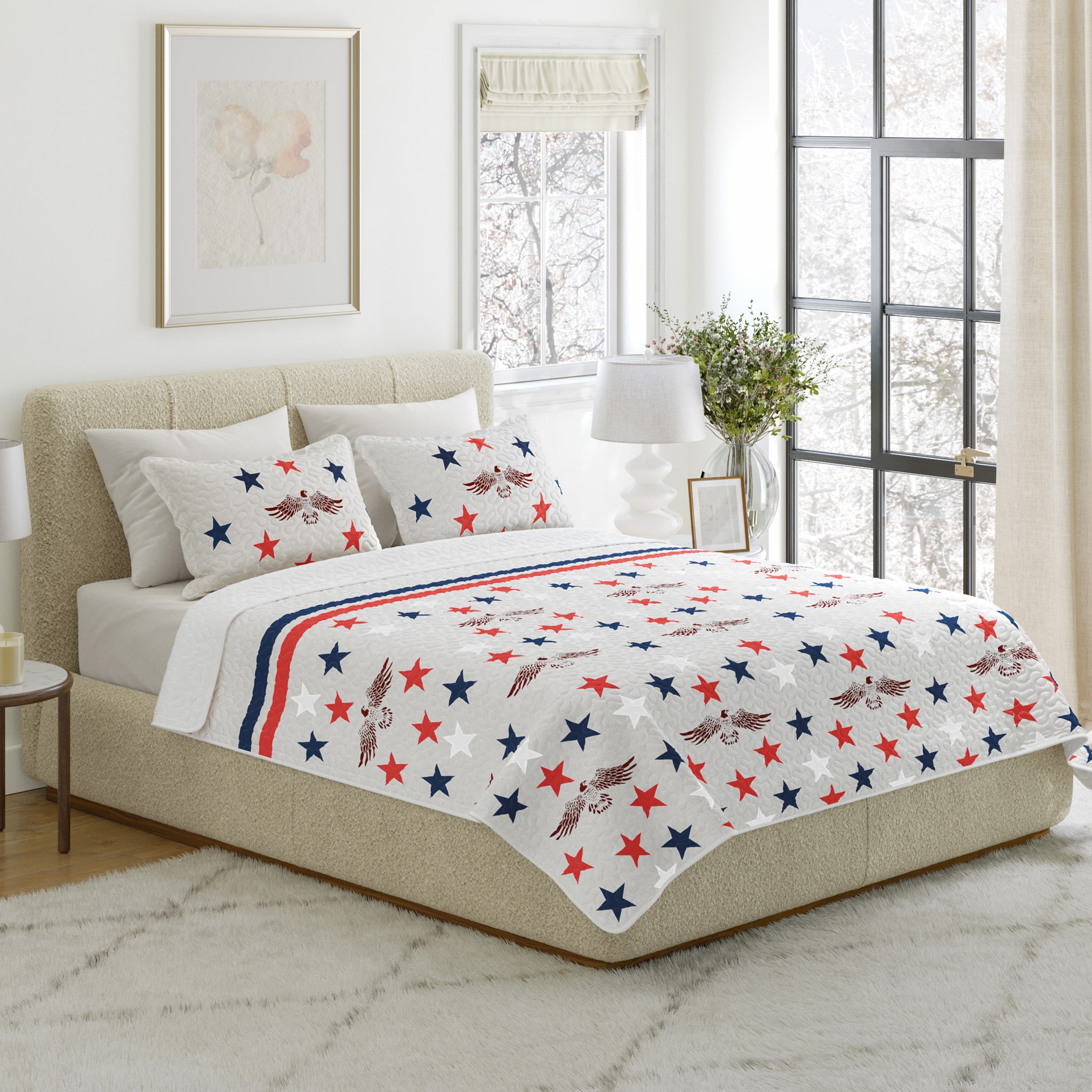 Lavish Home  3PC Queen Quilt Set - Queen Bedspread and 2 Pillow Shams (Stars)