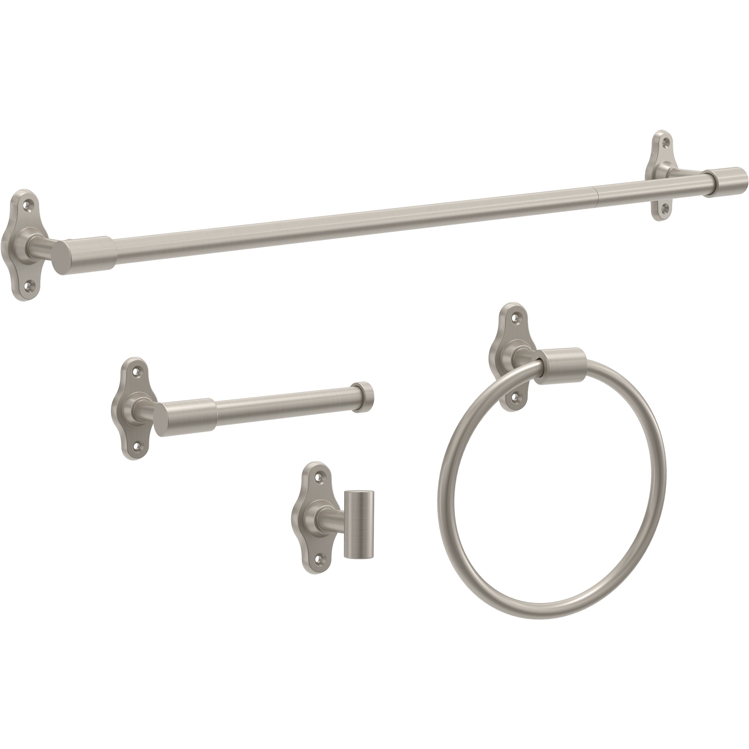 Franklin Brass CLWY64-SN 4 -Piece Calloway Satin Nickel Decorative Bathroom Hardware Set Towel Bar, Toilet Paper Holder, Towel Ring ,Robe Hook Included