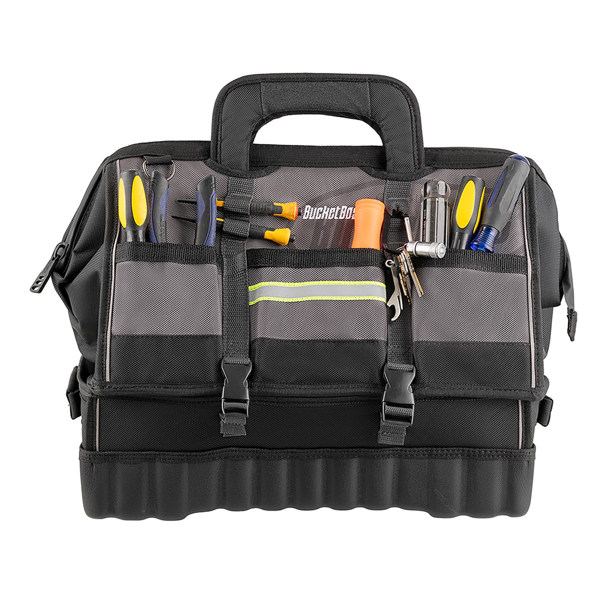 Bucket Boss 18″ HV PRO DROP BOTTOM Grey, Black Polyester 18-in Zippered Tool Bag 68118-HV Sansujyuku sansujyuku.com