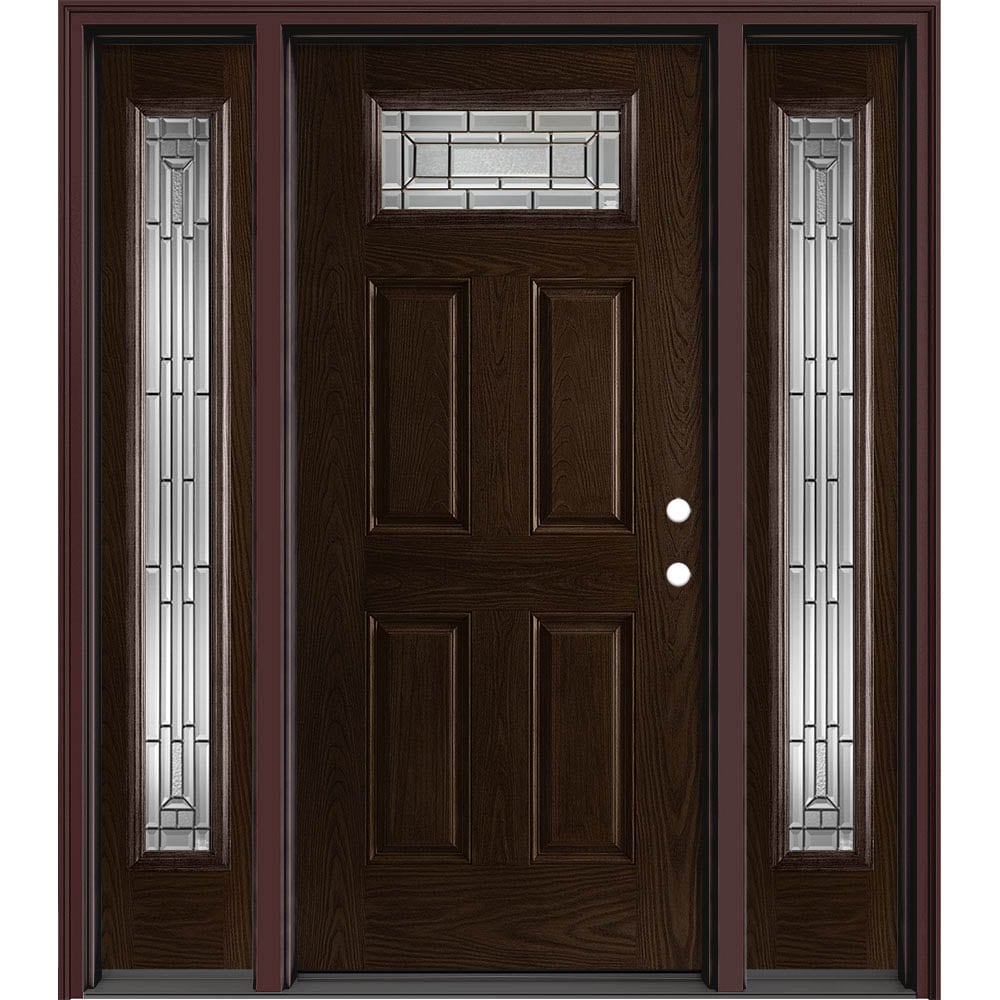 Masonite 633031 Sequence 64-in x 80-in x 4-9/16-in Fiberglass 1/4 lite Left-hand inswing Walnut Stained Prehung Slab Front Door with Sidelights with Brickmould Insulating core
