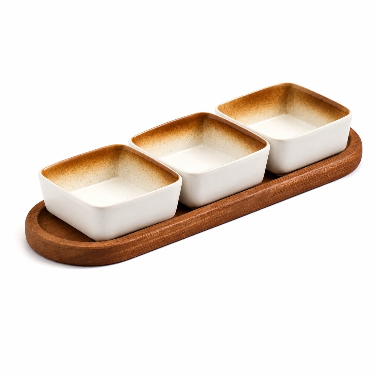 Aoibox Chip and Dip Serving Set Ceramic Dipping Sauce Bowls with Wooden Tray 3 5 Inch Side Dishes Set