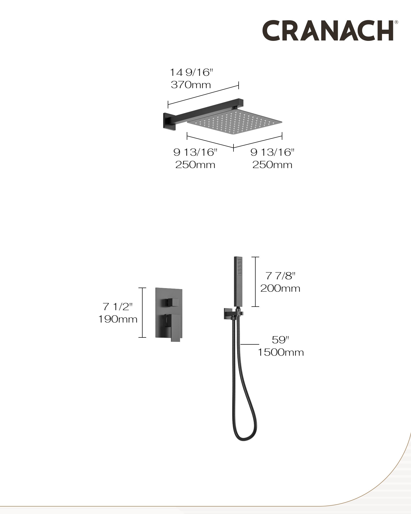 CRANACH C04.CR02.MB Showerhead-Bar-Panels - View #4
