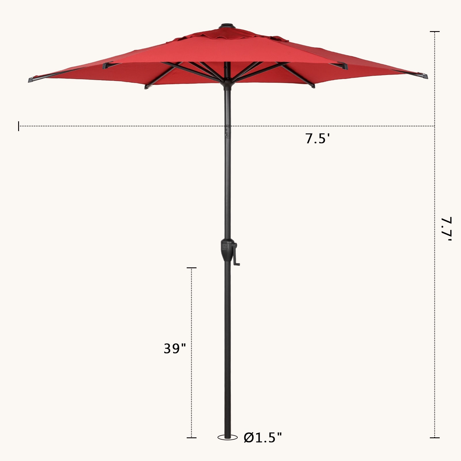 Lyon 7.5ft Red Steel Market Patio Umbrella with Tilt