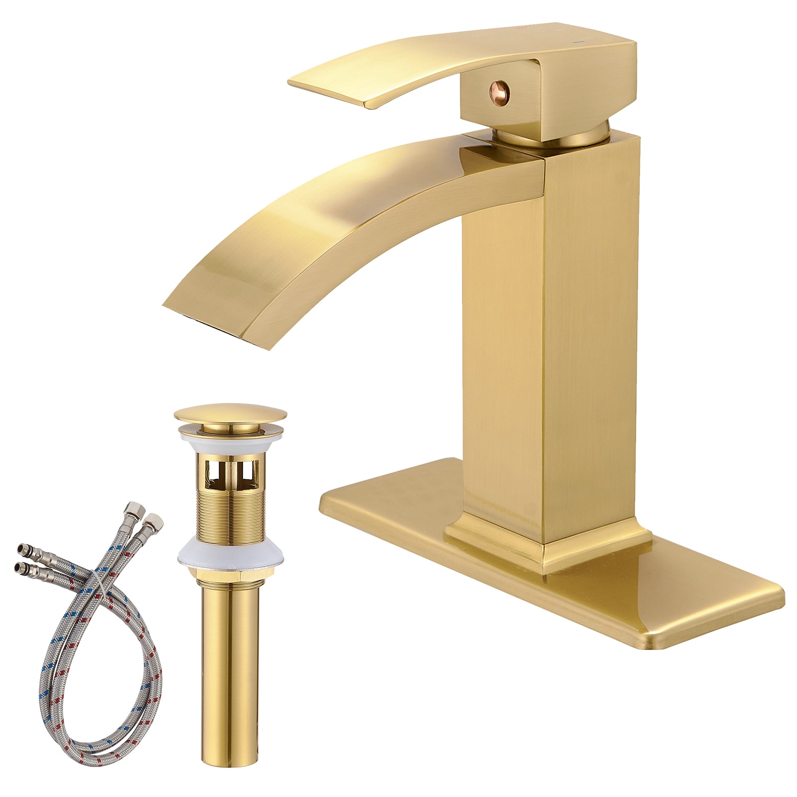 Bwe Brushed Gold Single Hole 1 Handle Bathroom Sink Faucet With Drain And Deck Plate In The 7201