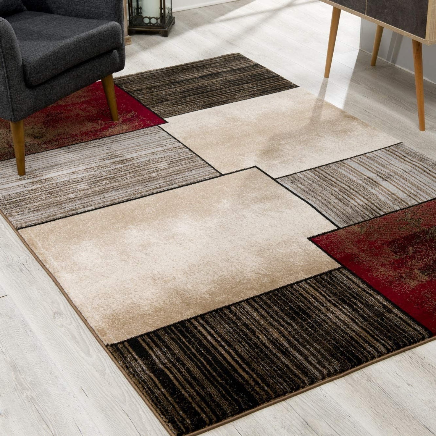 HomeRoots 4000394016 8 x 11 (ft) Olefin Brown Rectangular Indoor Abstract Area rug