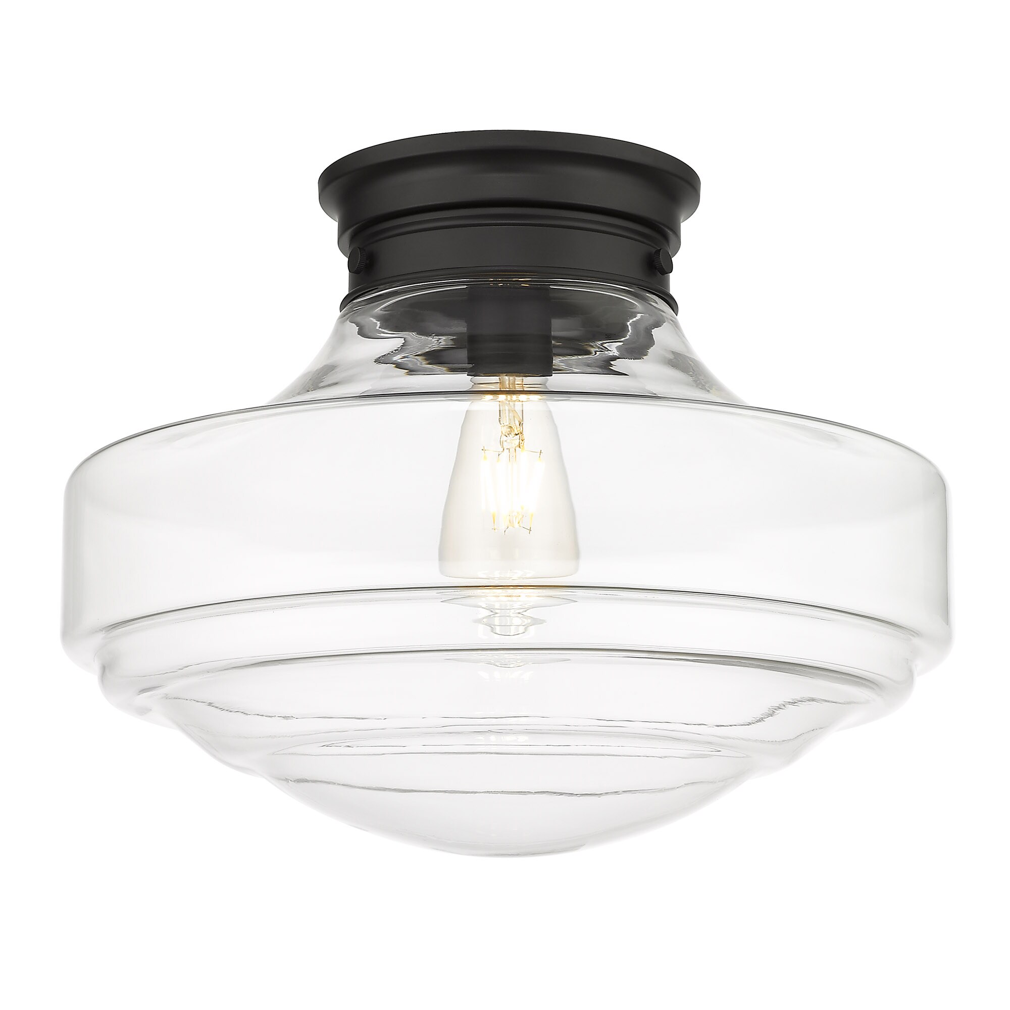 Golden Lighting 0508-LSF BLK-CLR Ingalls 1 -Light 16.00-in Matte Black Semi Flush Mount Light