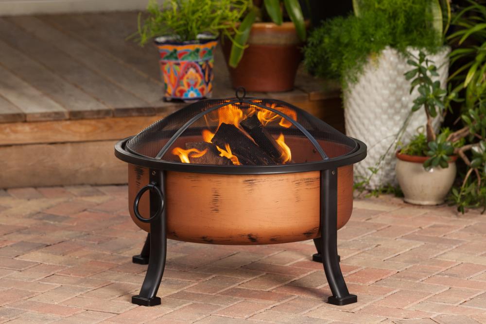 Copper Finish Round Wood Burning Fire Pit with Mesh Screen