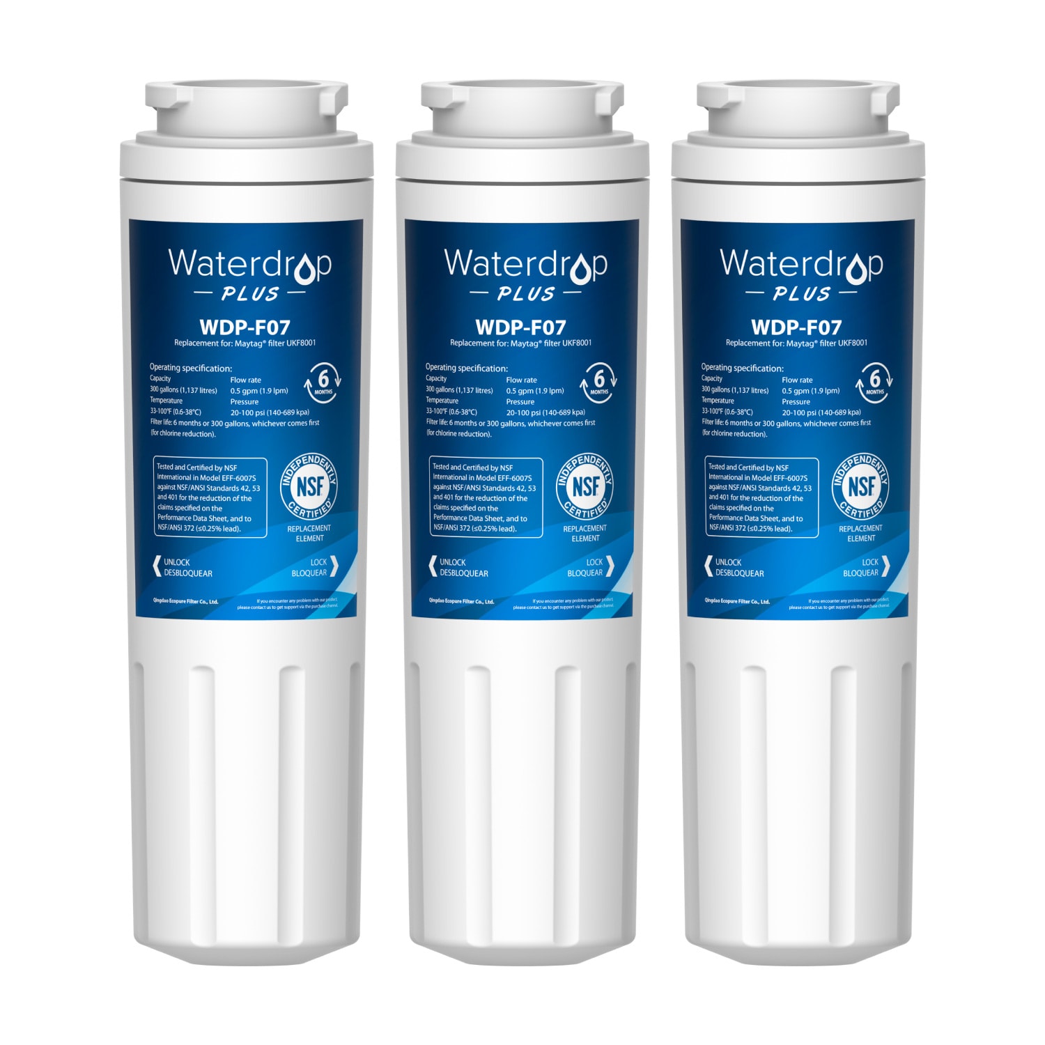 Waterdrop 6-Month Push-In Refrigerator Water Filter XWF Refrigerator 3-Pack  in the Refrigerator Water Filters department at