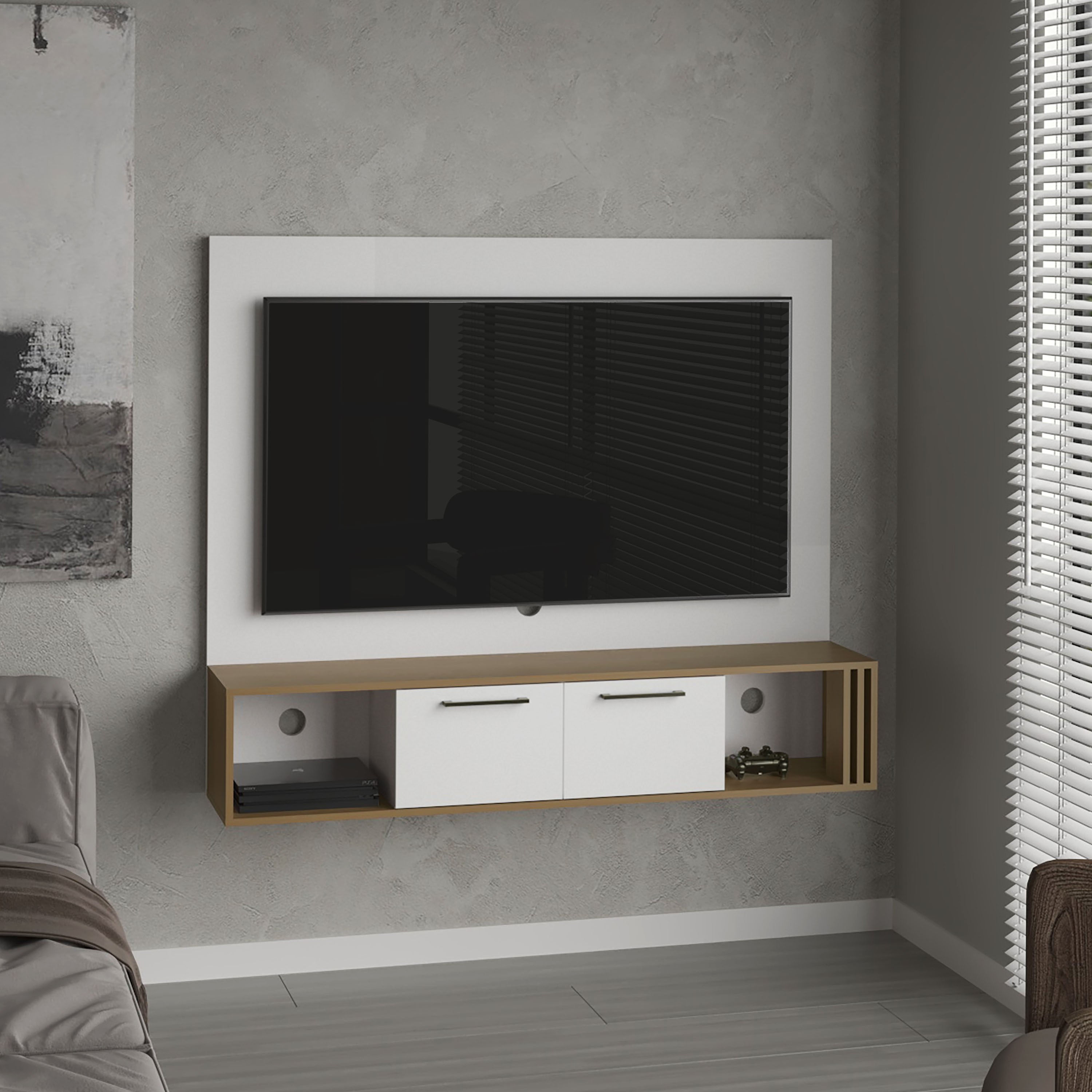 LOVMOR SF-X-B097P296838 Entertainment Center 2 Doors 4 Shelves