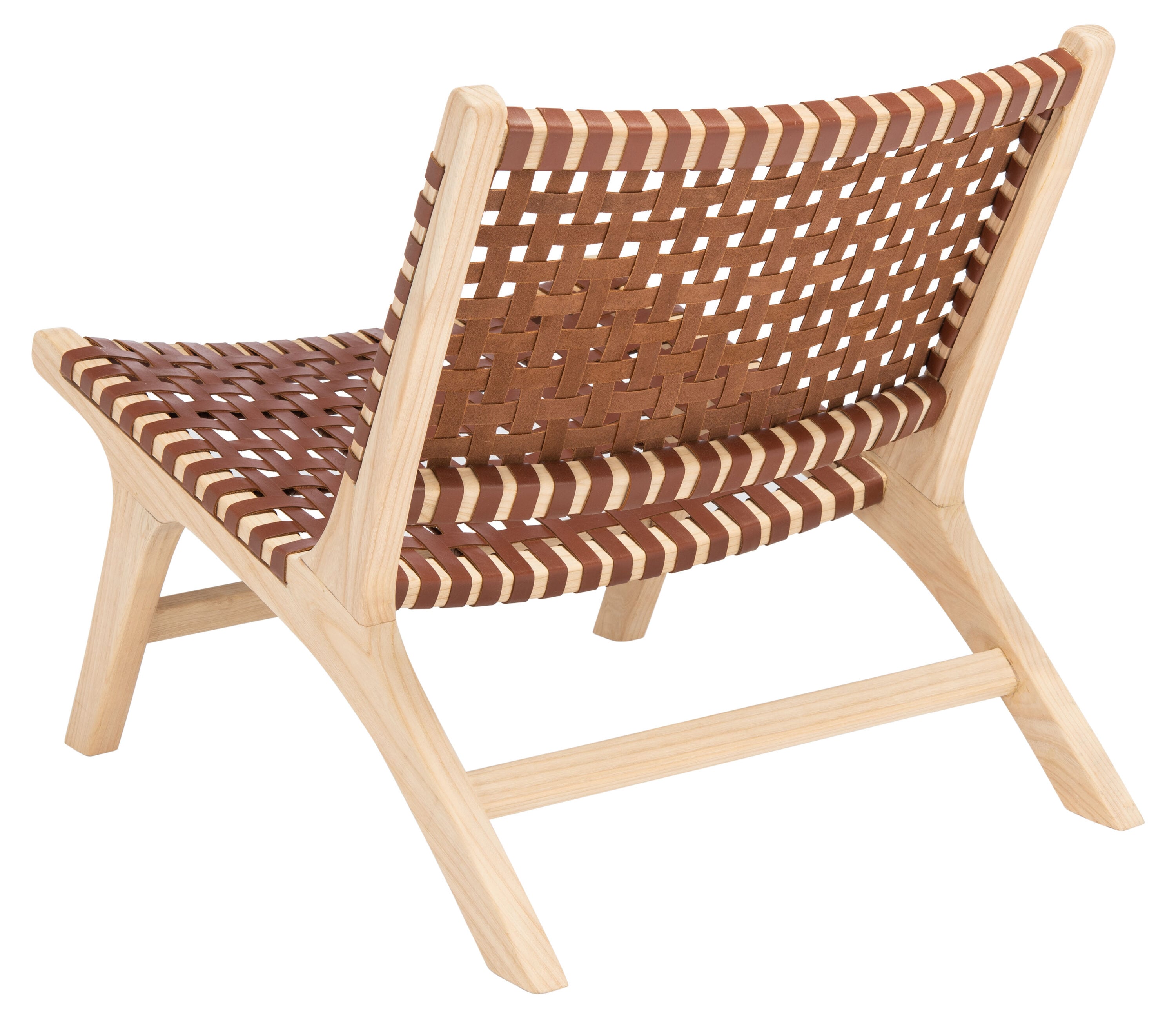 Luna Cognac Leather and Natural Wood Woven Accent Chair