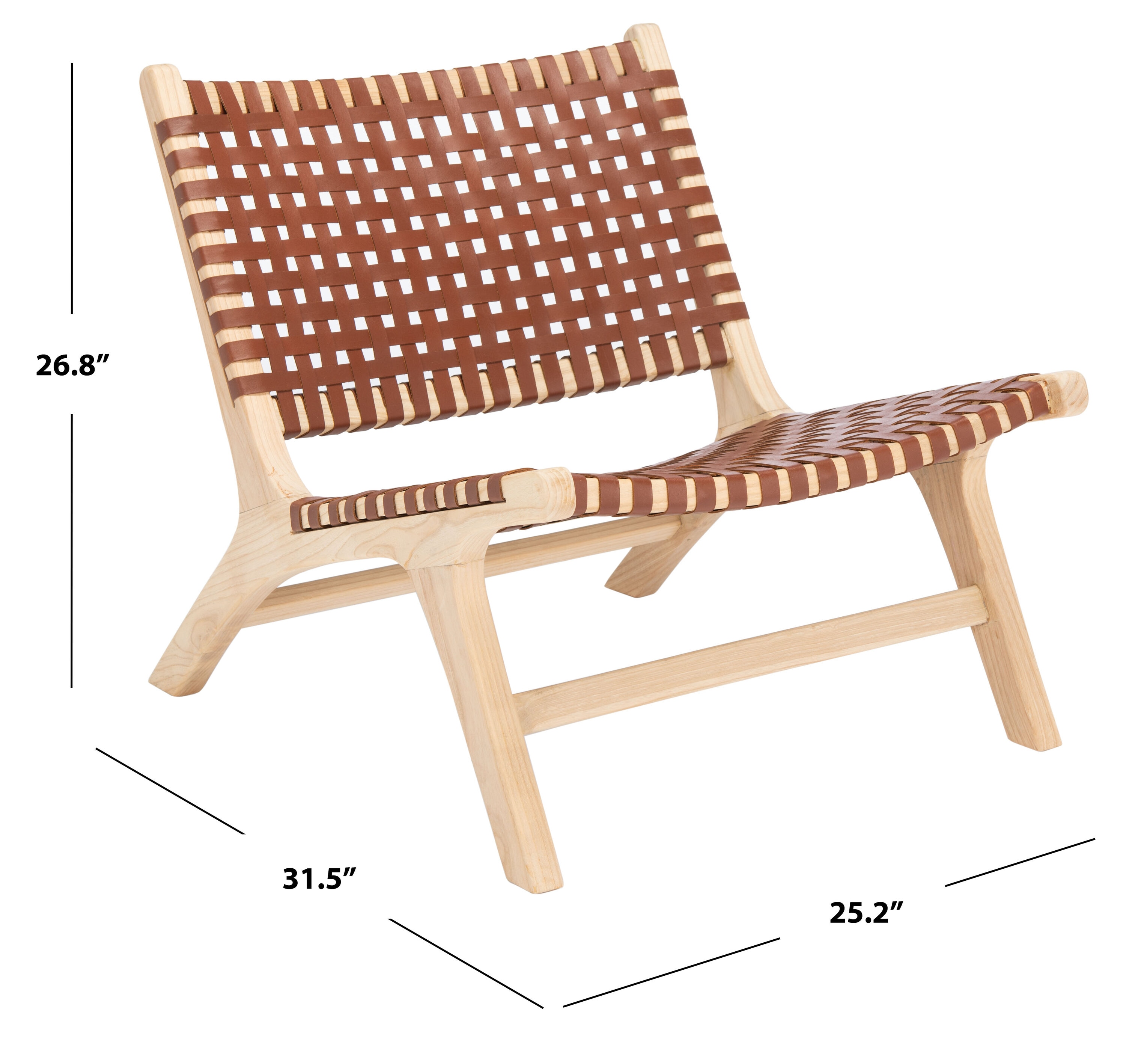 Luna Cognac Leather and Natural Wood Woven Accent Chair