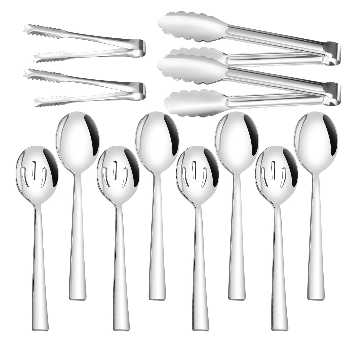 Aoibox  12 Piece Mirror Polished Stainless Steel Silver Serving Utensil Set with Spoons and Tongs Flatware Serving Sets