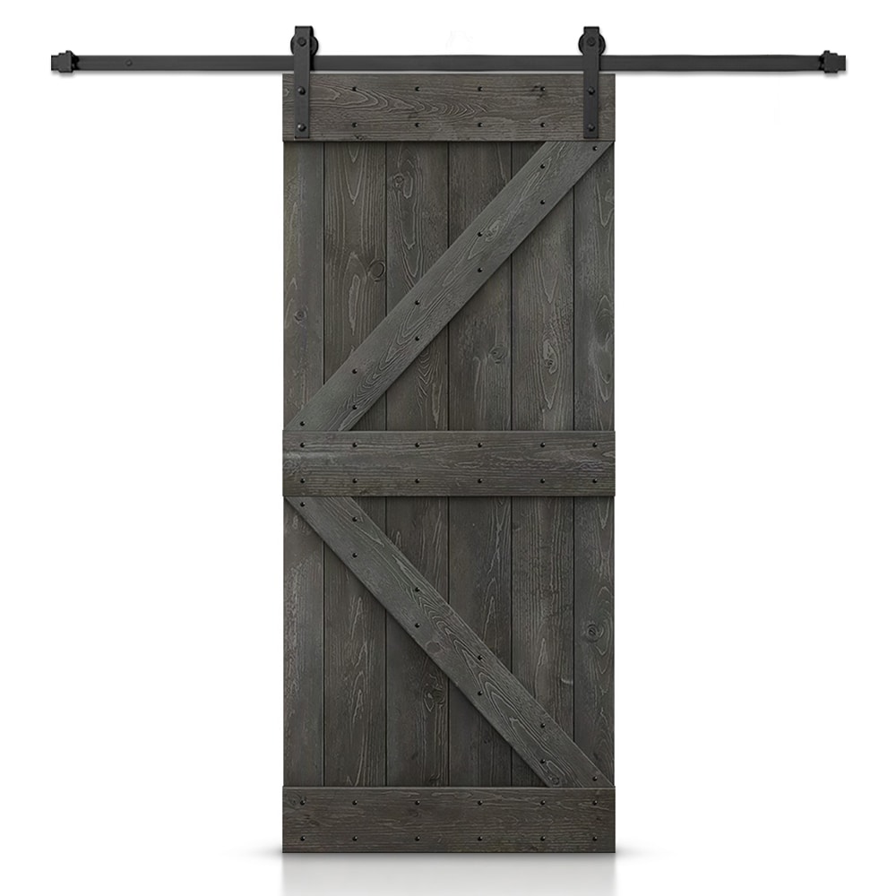 CALHOME S11-MK-72+K22CG 22-in x 84-in Carbon Gray Knotty pine Wood Solid core Single Barn Door (Hardware Included)
