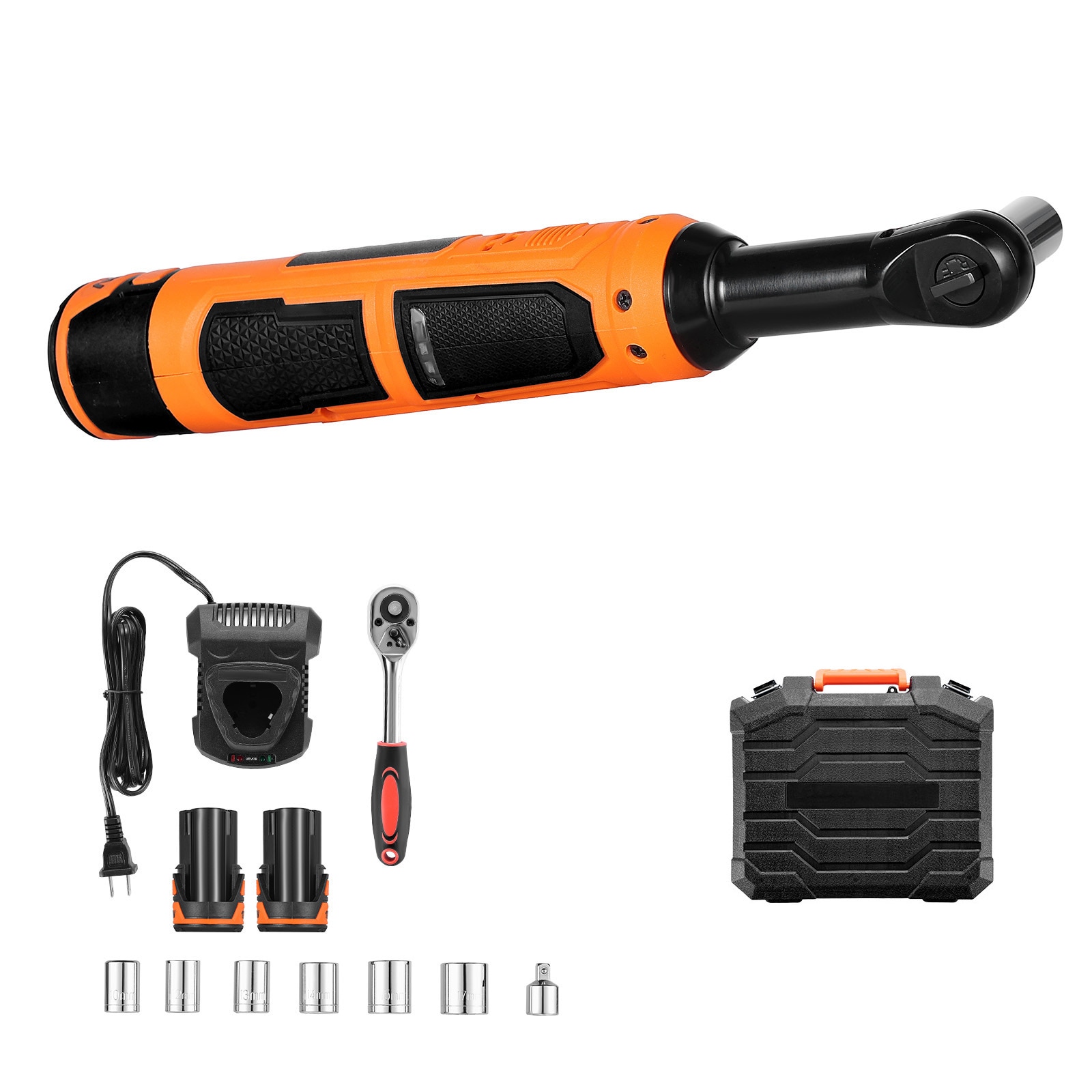 GIVIMO Cordless 3-8-in Drive 230-RPM 33-ft-lb Torque Forward Reverse With 2 2.0Ah Batteries Charger Sockets Adapter Case Electric Ratchet Wrench Set