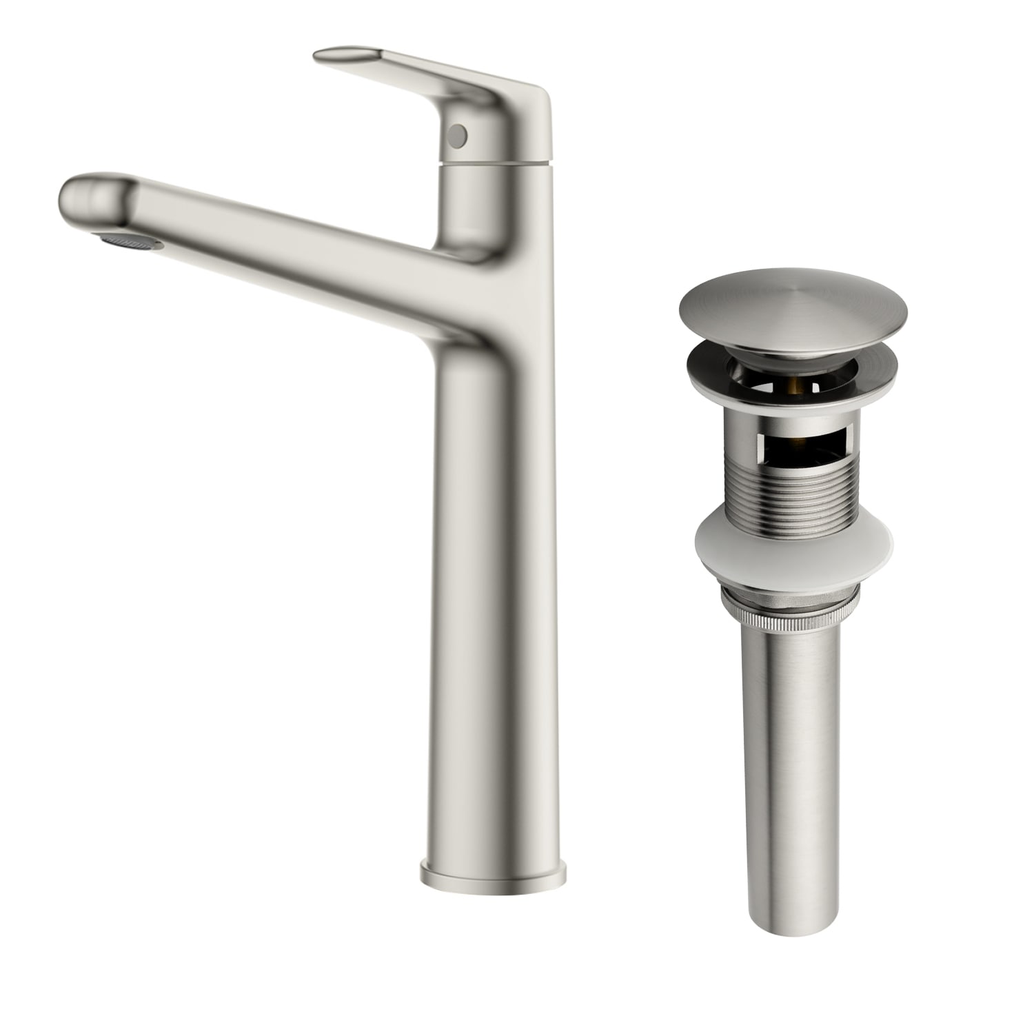 Vanityfus Single Handle Faucet Bathroom Faucet with Drain and Supply Lines-Brushed Nickel