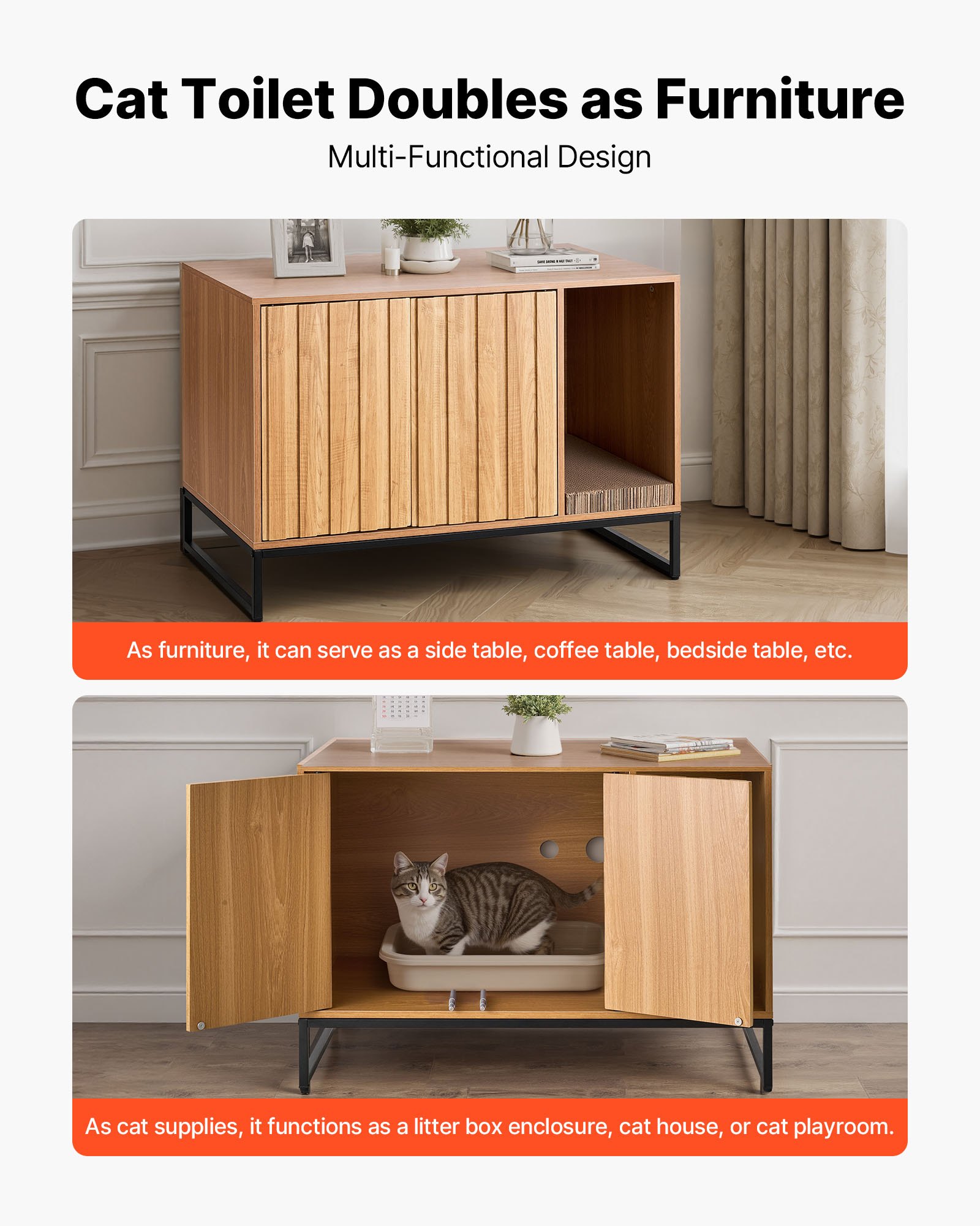 Mecale 31-in Cat Litter Box Enclosure Wood Cabinet with Scratch Pad and ...