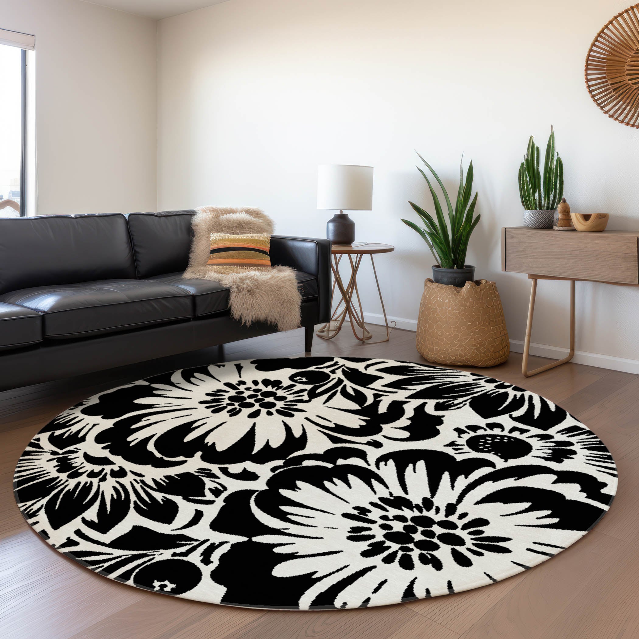 Addison Rugs ACN551BK8RO Chantille ACN551BK 8 x 8 (ft) Polyester Black Round Indoor/Outdoor Abstract Farmhouse/Cottage Machine washable Area rug