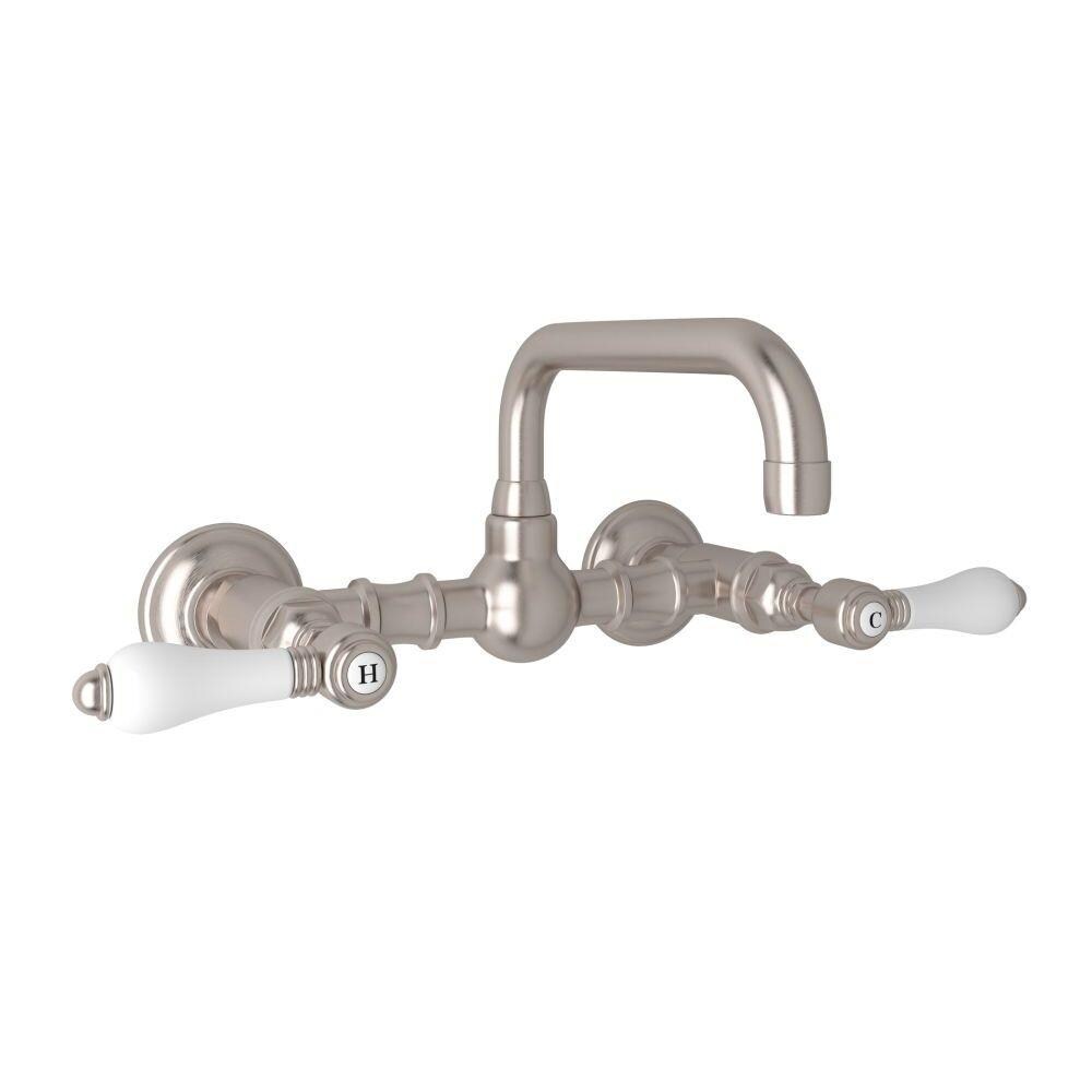 Rohl A1423LPSTN-2 Country Bath Satin Nickel Wall-mount 2-handle Mid-arc Residential Handle Bathroom Sink Faucet
