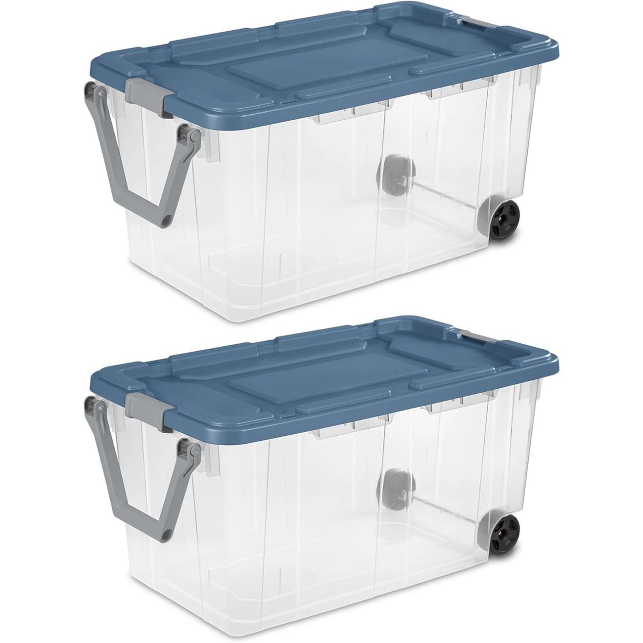 Slickblue Set of 2 Rolling 160-Quart Storage Tote with Stackable Design Pull Handle and Tight Fit Lid for Garage Basement or Attic - Available in Different Colors