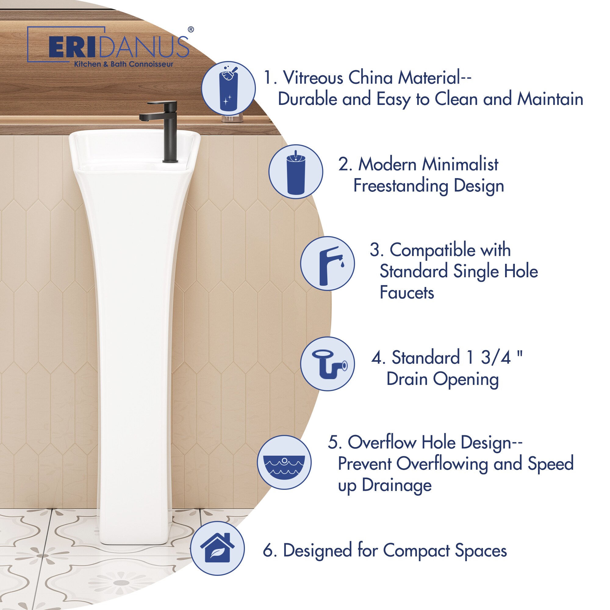 Eridanus ERI-PB-413-A Complete-Pedestal-Lavatories - View #2