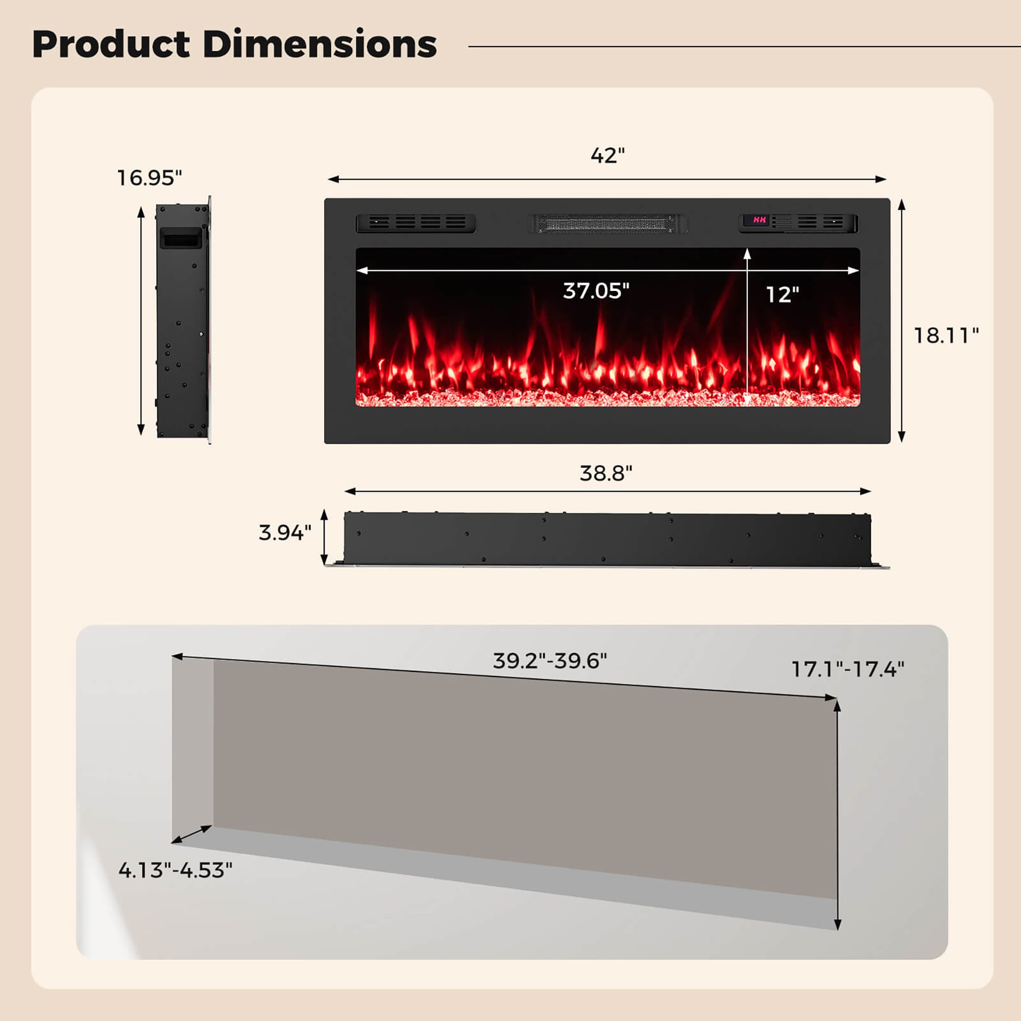 Costway 3.94-in W x 18.11-in H Black Electric Fireplace Insert in the
