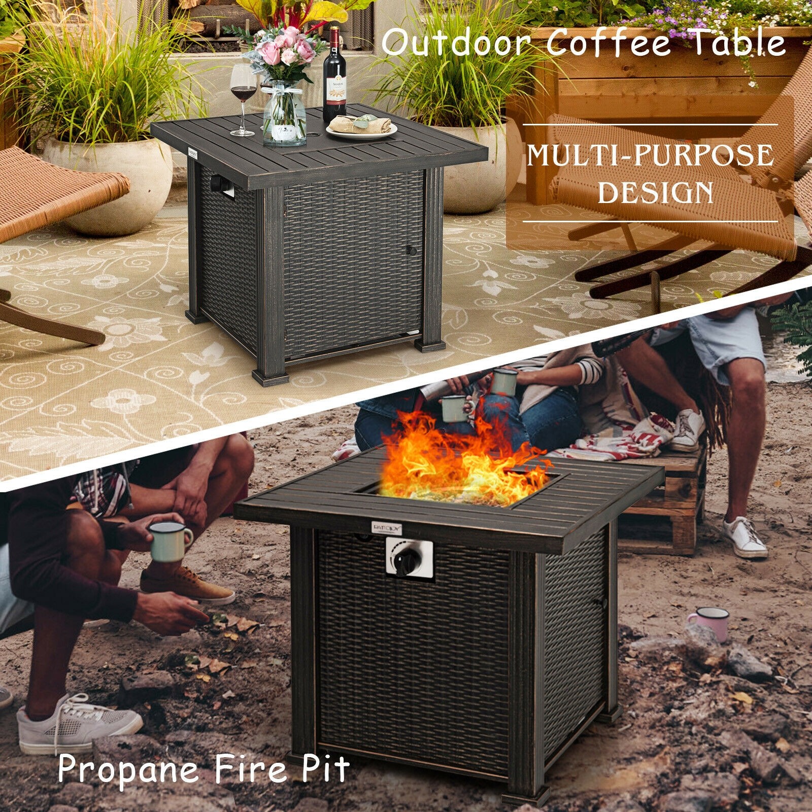 Endless Summer 31.5-in W 50000-BTU Black/Grey Tabletop Steel Propane Gas Fire Table 
