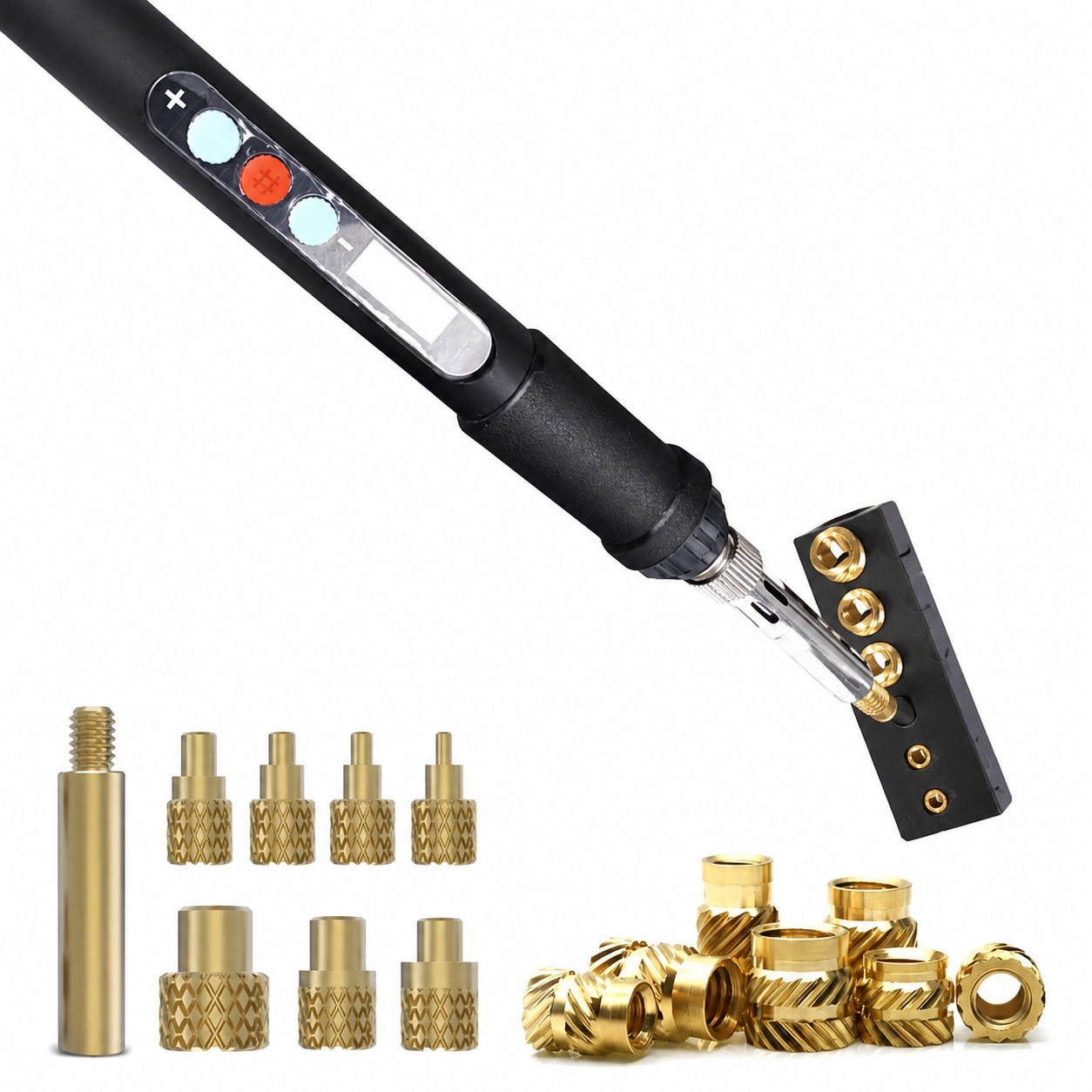 JOWEI 60W Digital Soldering Iron Heat Set Insert Tool with Heat Set Insert Tips and 100 Pcs M3x4x4.5 Threaded Inserts for Plastic and 3D Printing #LJO0824E0188
