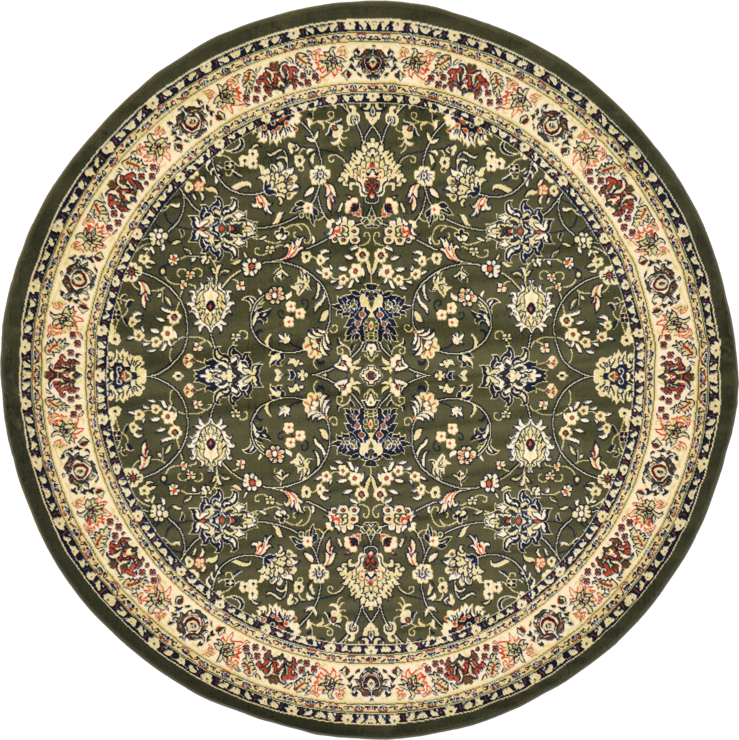 Unique Loom 3122727 Washington Sialk Hill 8 x 8 (ft) Loomed Polypropylene Olive/Ivory Round Indoor Floral/Botanical Area rug