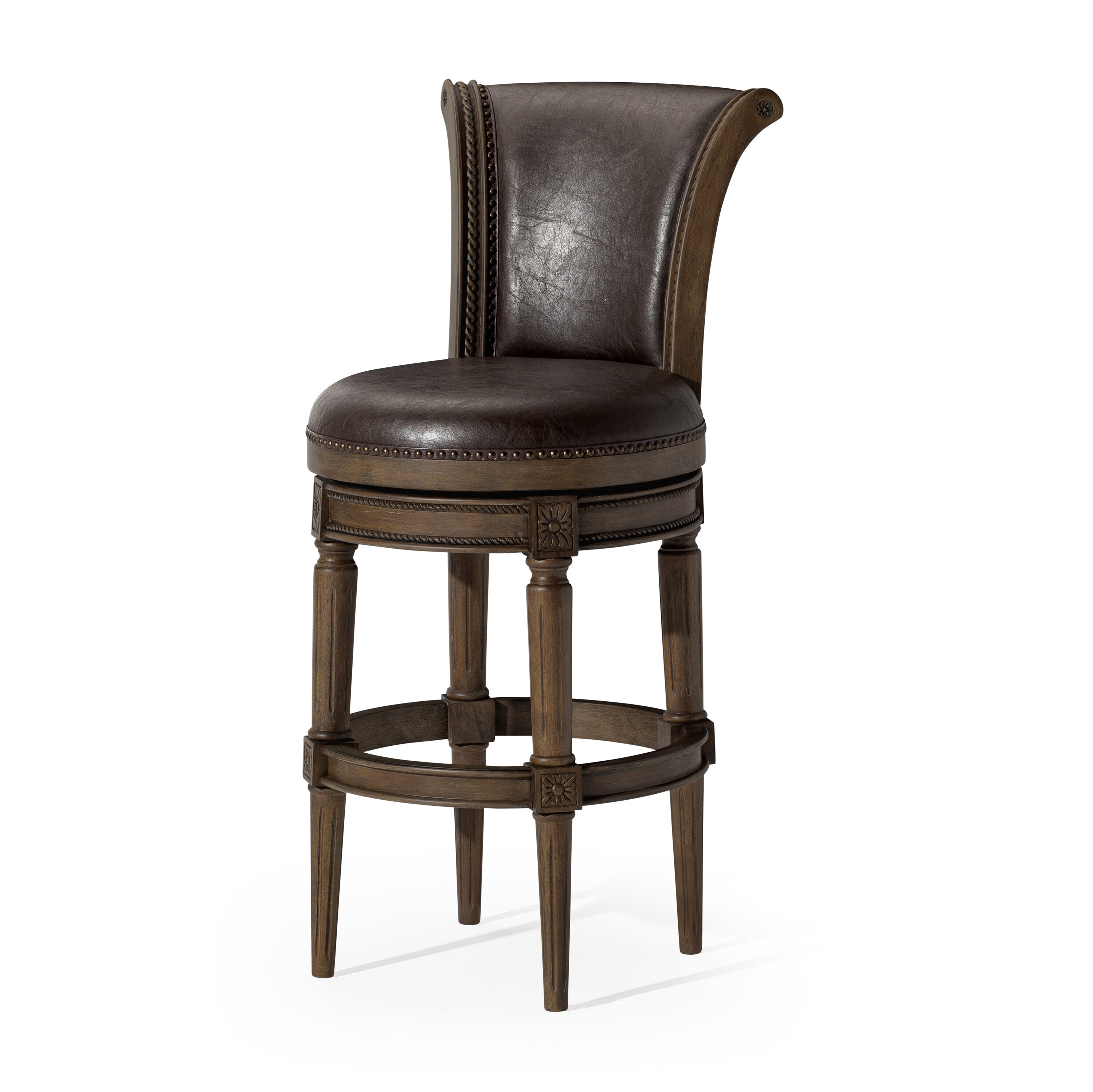 Maven Lane ML107121-PBS-WG 31in Pullman Bar Stool In Walnut Finish With Marskman Saddle Vegan Leather