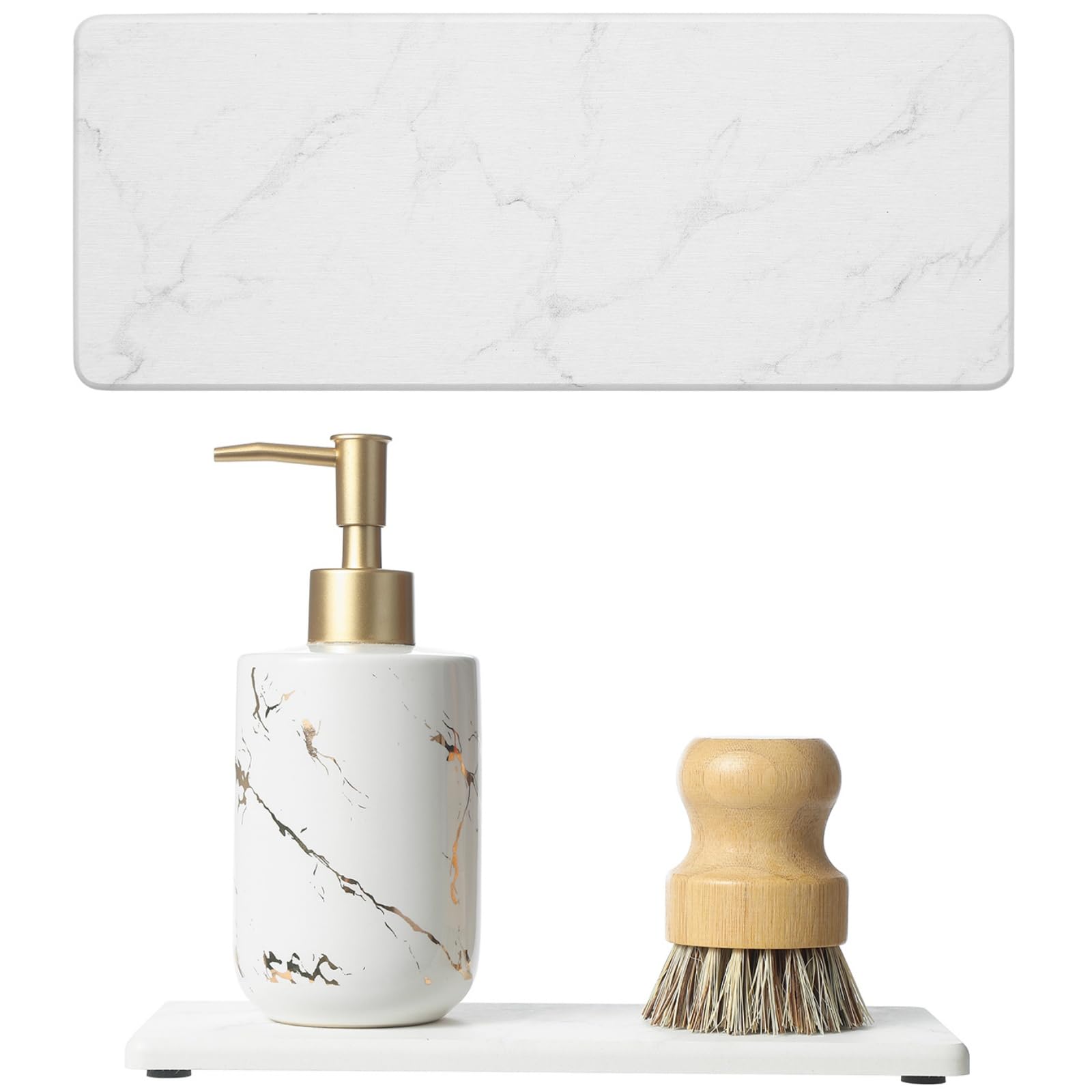Etokfoks  2pcs Marble White Diatomite Water Absorbing Stone Tray Kitchen Counter Bathroom Sink Splash Guard Organizer