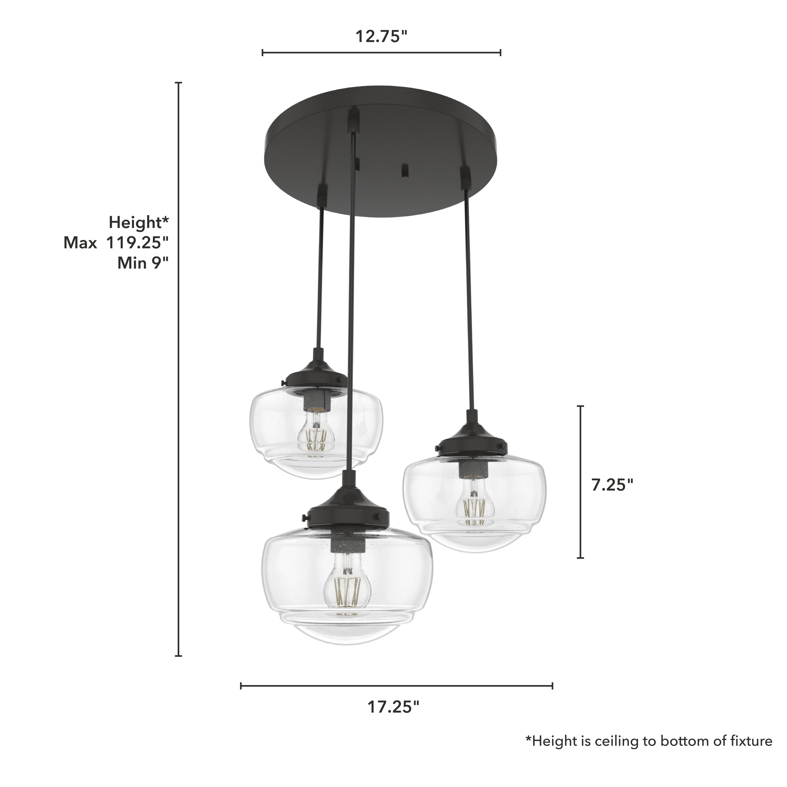 Noble Bronze 3-Light Schoolhouse Cluster Pendant