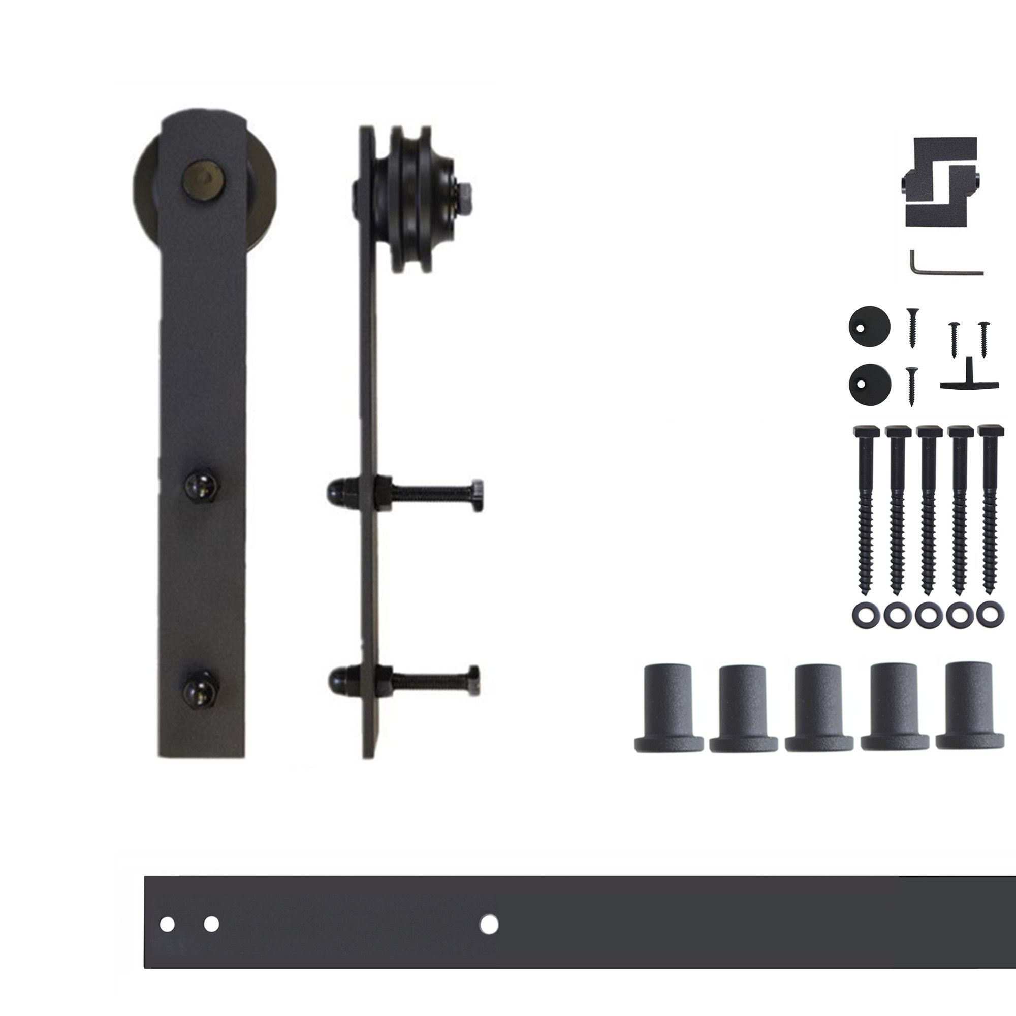 HOMACER 90-in Rustic Black Indoor Spoke Wheel Single Barn Door Hardware Kit HL1TGH090C Sansujyuku sansujyuku.com