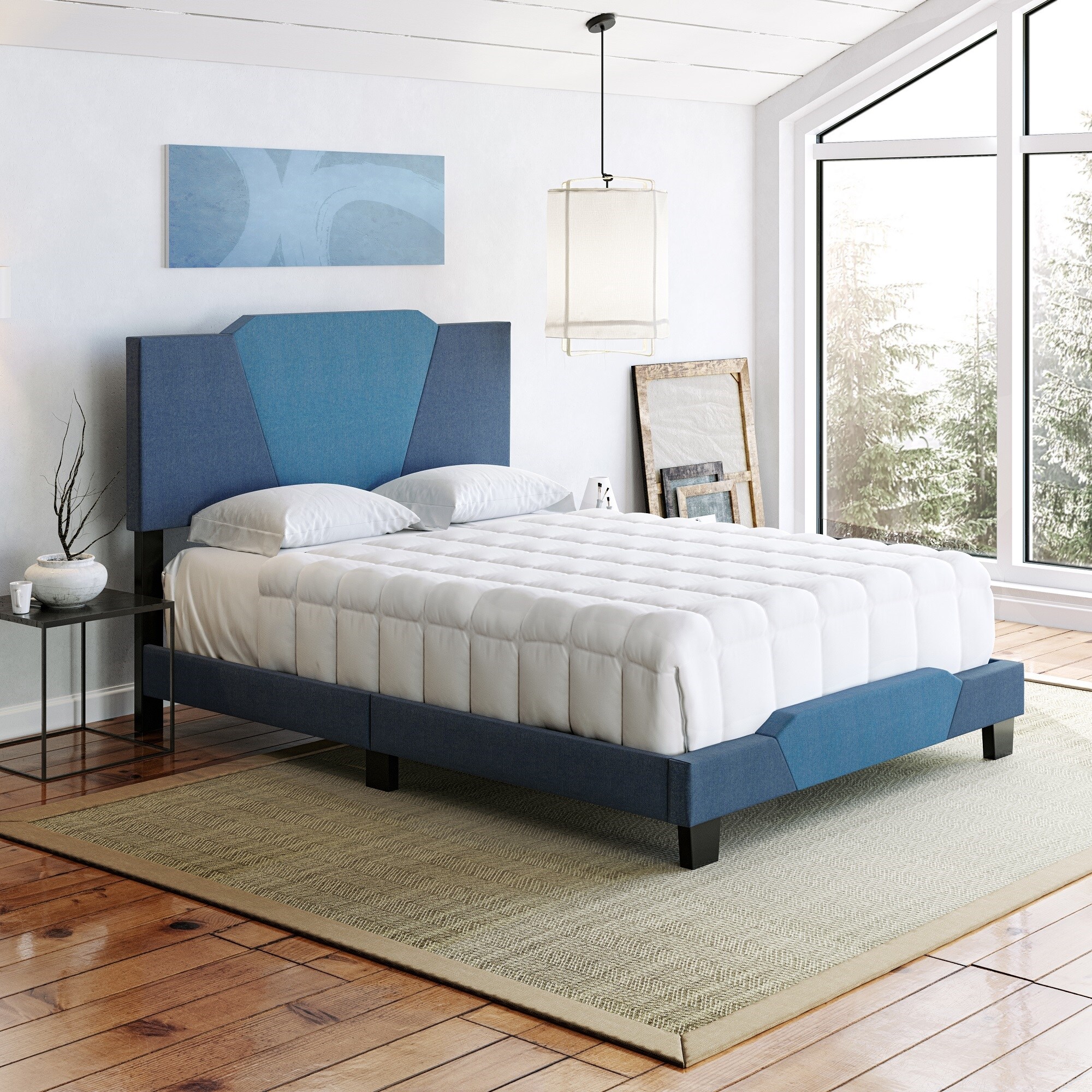 Boyd Sleep HC901401 Tuscany Upholstered Platform Bed with Headboard- Mattress Foundation with Strong 4 Wood Slat Supports- Box Spring Required