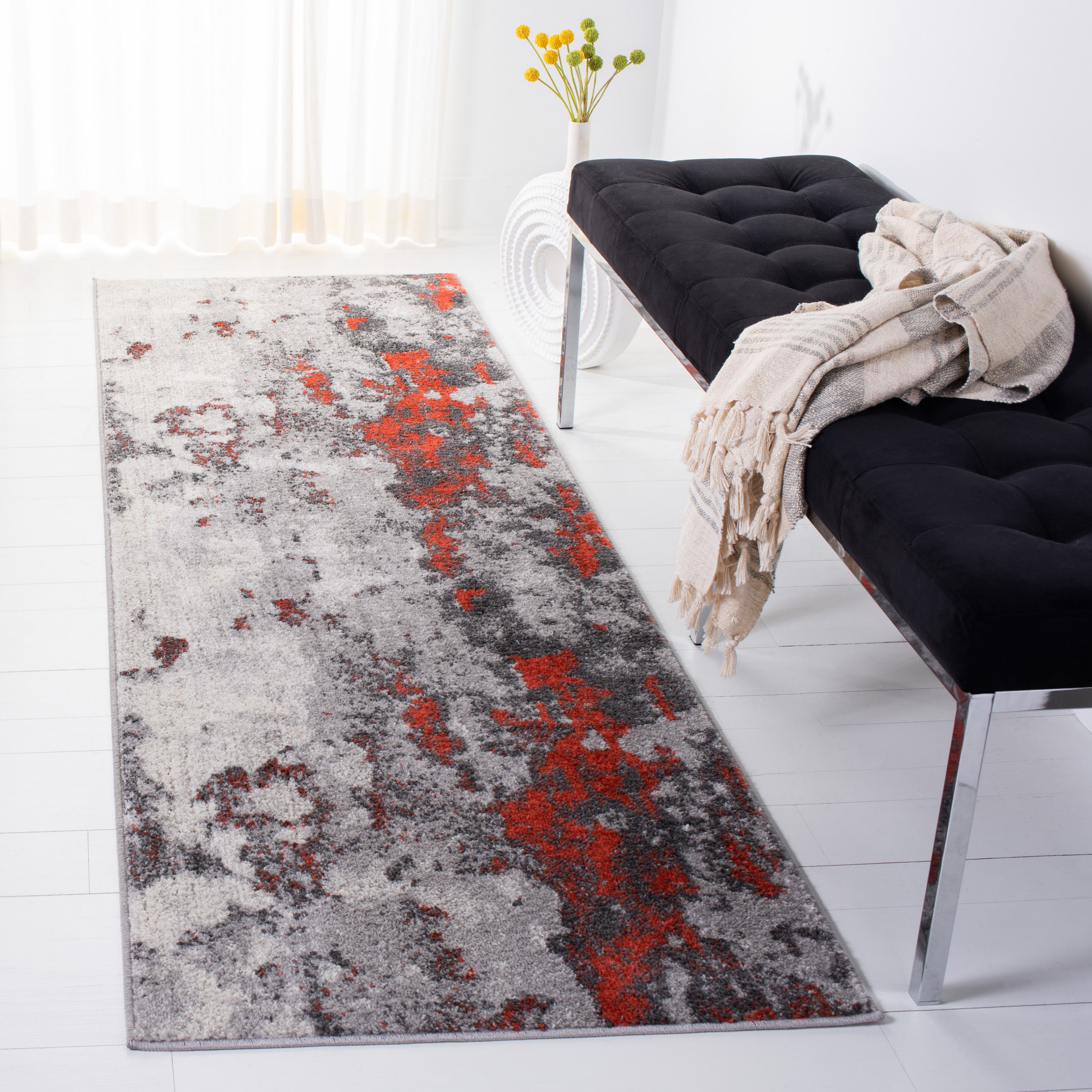 Safavieh ADR134P-212 Adirondack Alona 2 x 12 (ft) Loomed Polypropylene Orange/Gray Rectangular Indoor Distressed/Overdyed Bohemian/Eclectic Runner rug
