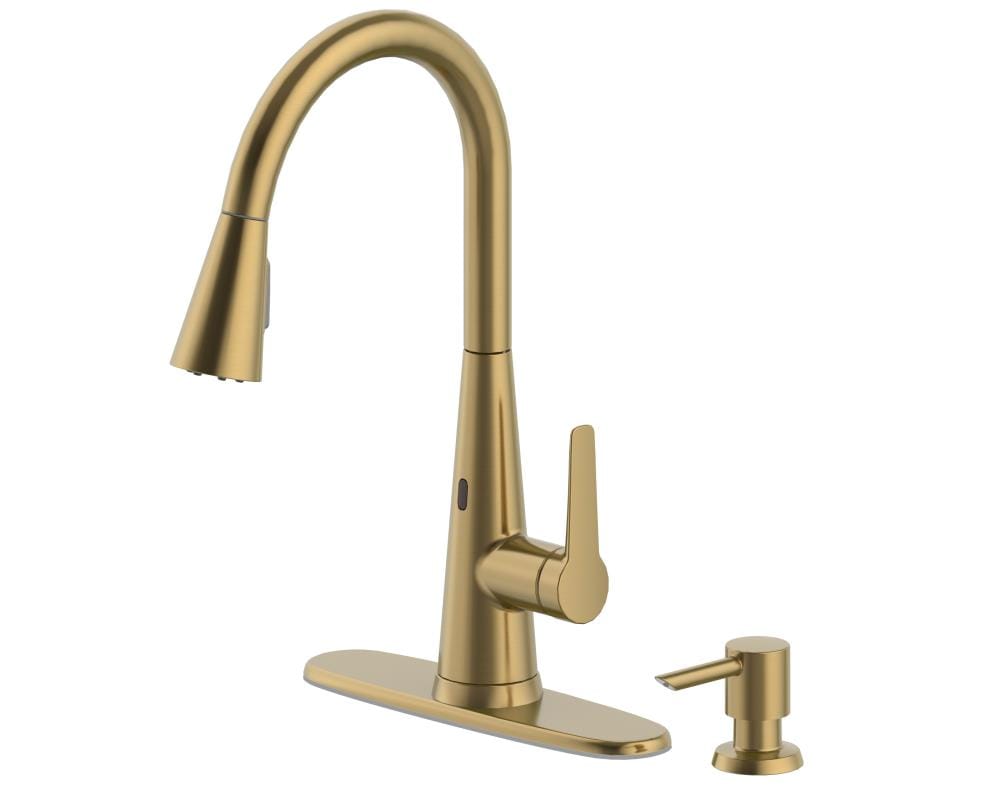 allen + roth Toland Brushed Gold Single Handle Higharc Touchless