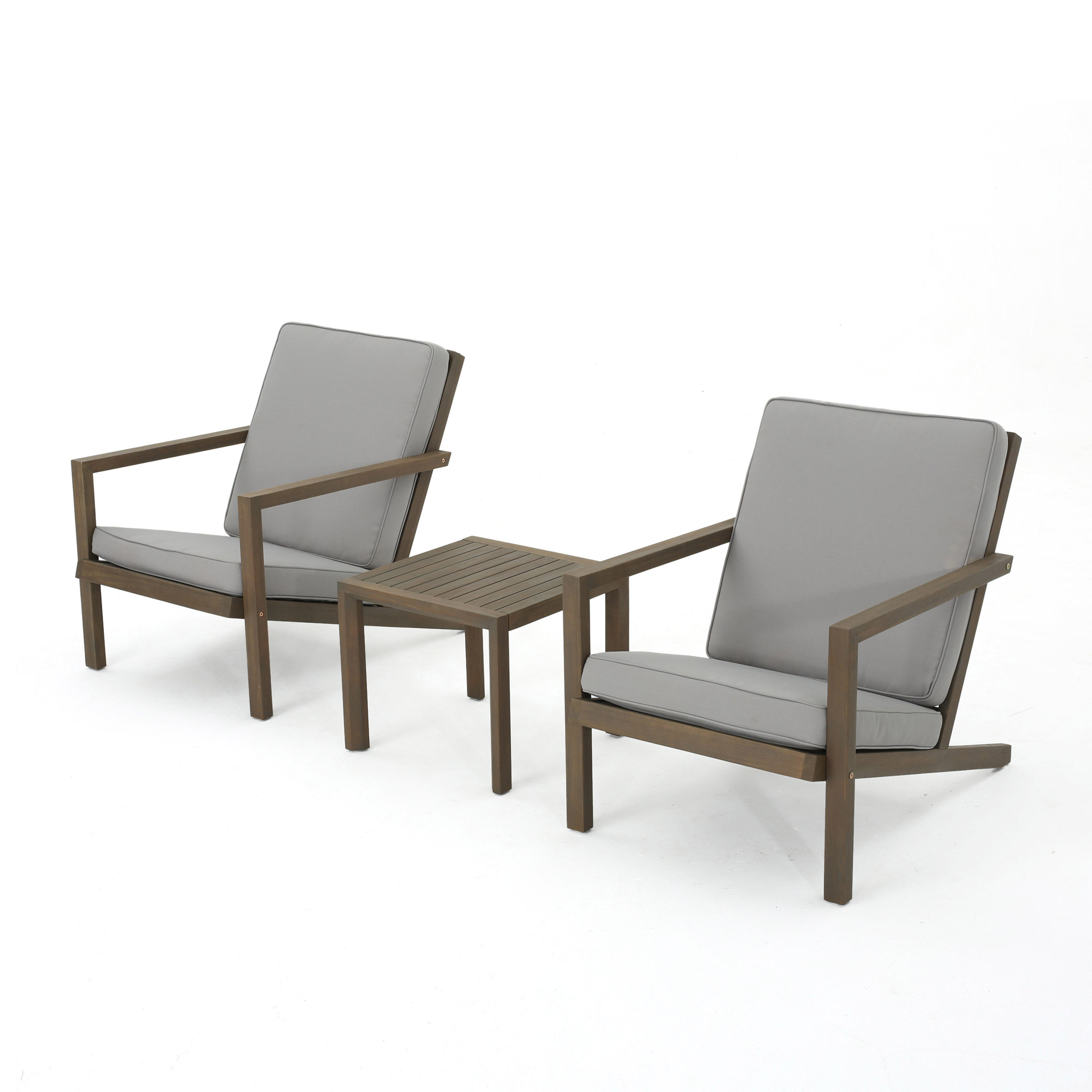 Gray Acacia Wood 3-Piece Outdoor Chat Set with Water-Resistant Cushions
