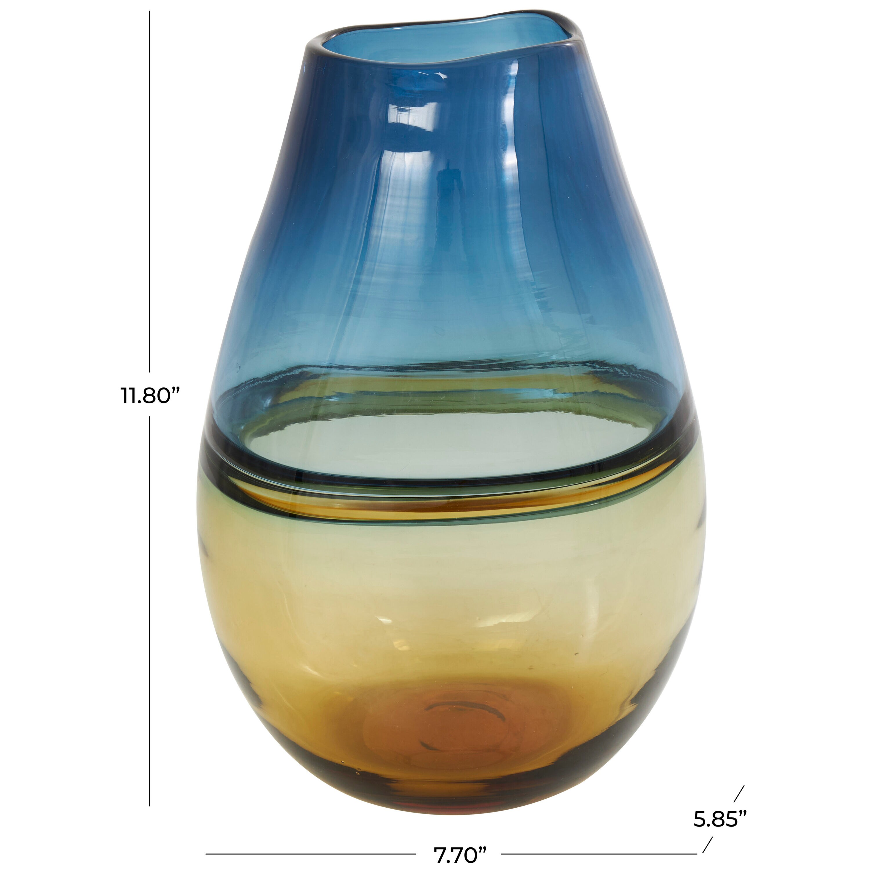 Handcrafted Blue and Amber Glass Table Vase