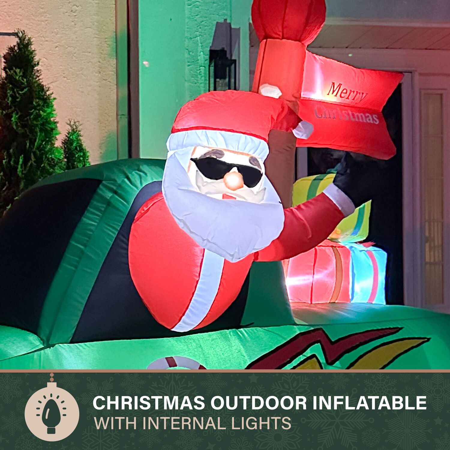 6-Ft Tall Pre-lit Santa in Green Monster Truck Inflatable